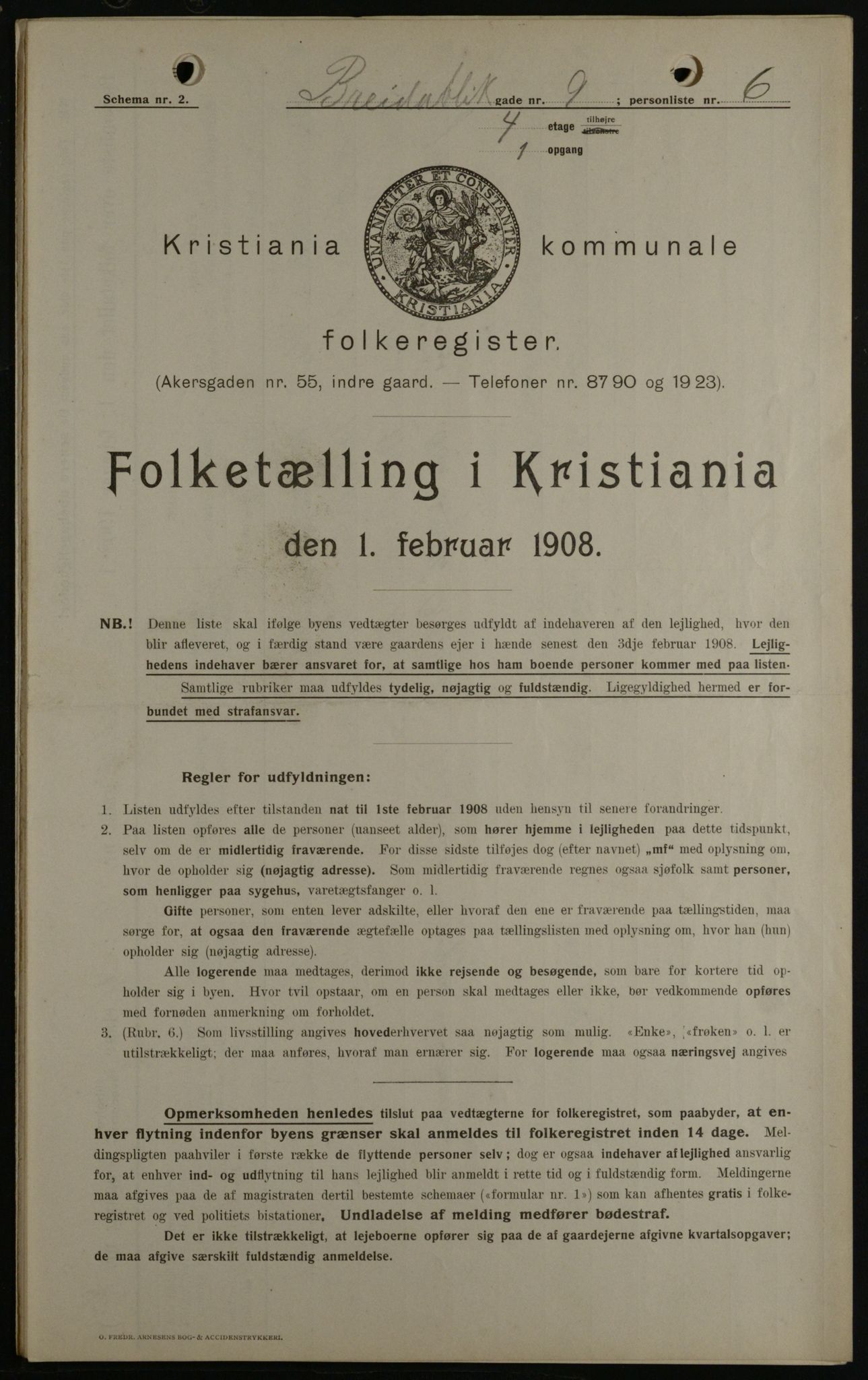 OBA, Kommunal folketelling 1.2.1908 for Kristiania kjøpstad, 1908, s. 7876