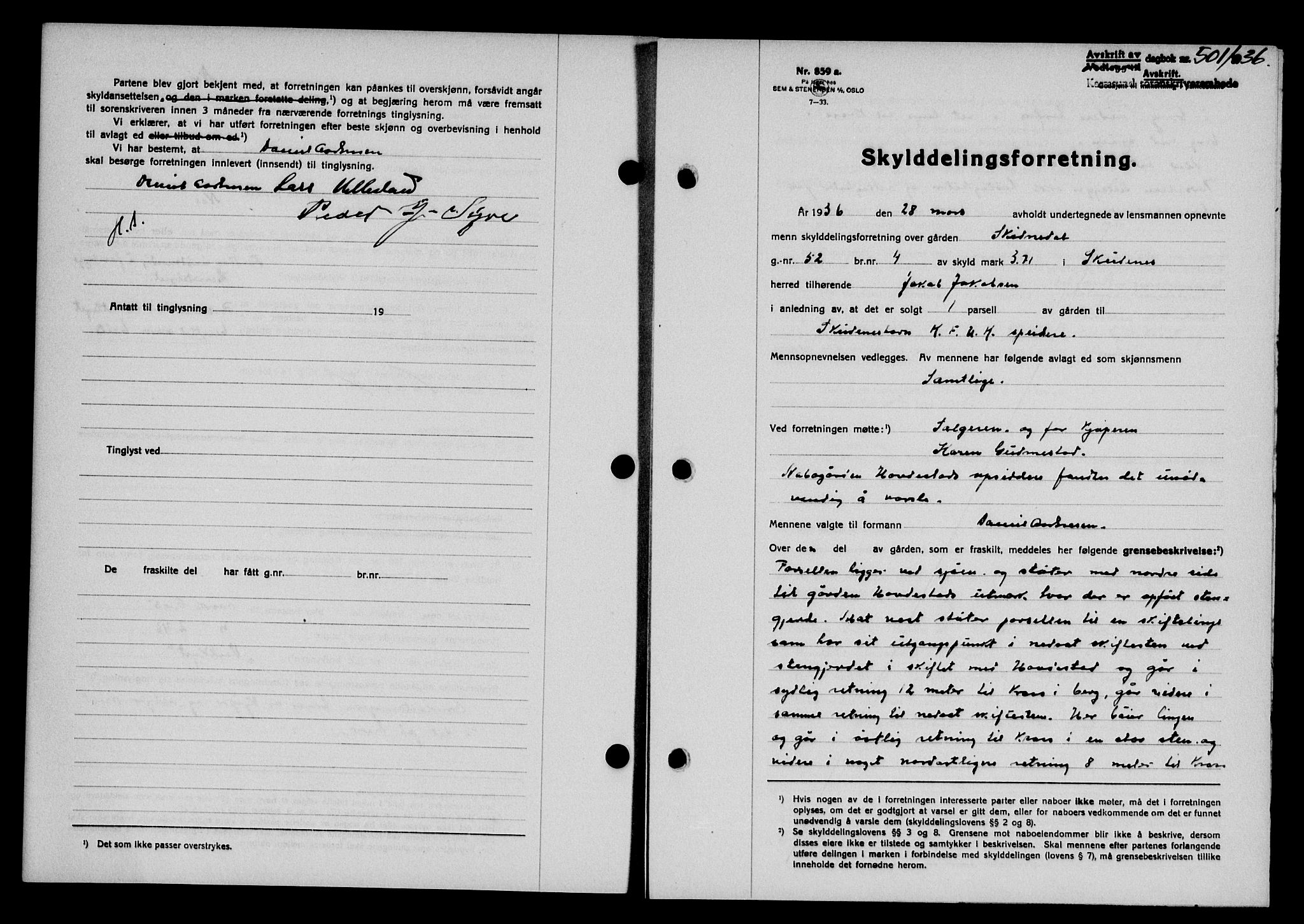 Karmsund sorenskriveri, SAST/A-100311/01/II/IIB/L0066: Pantebok nr. 47A, 1936-1936, Dagboknr: 501/1936