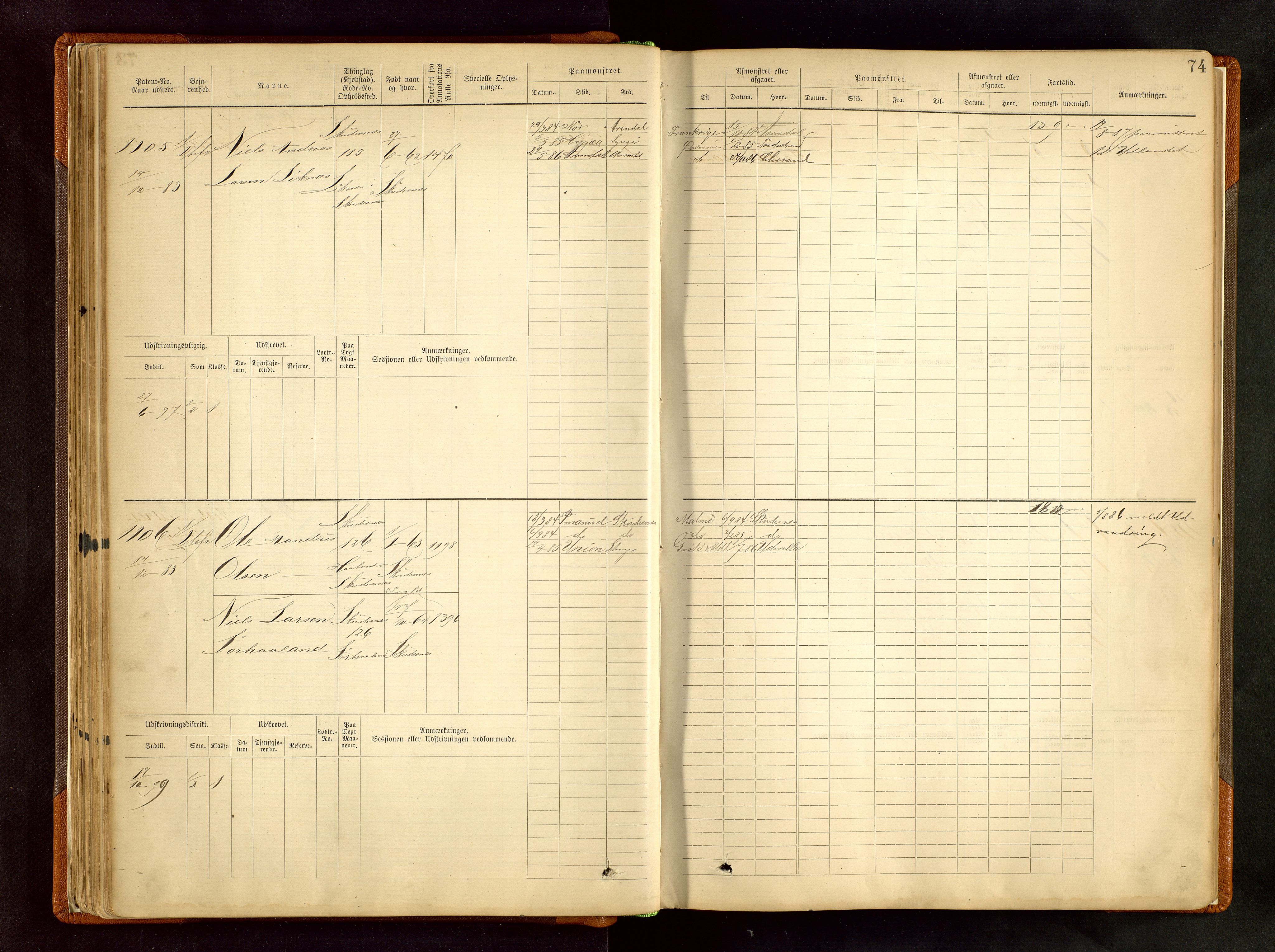 Haugesund sjømannskontor, SAST/A-102007/F/Fb/Fbb/L0002: Sjøfartsrulle Skudenes kretsnr. 959-2439, 1860-1948, s. 74