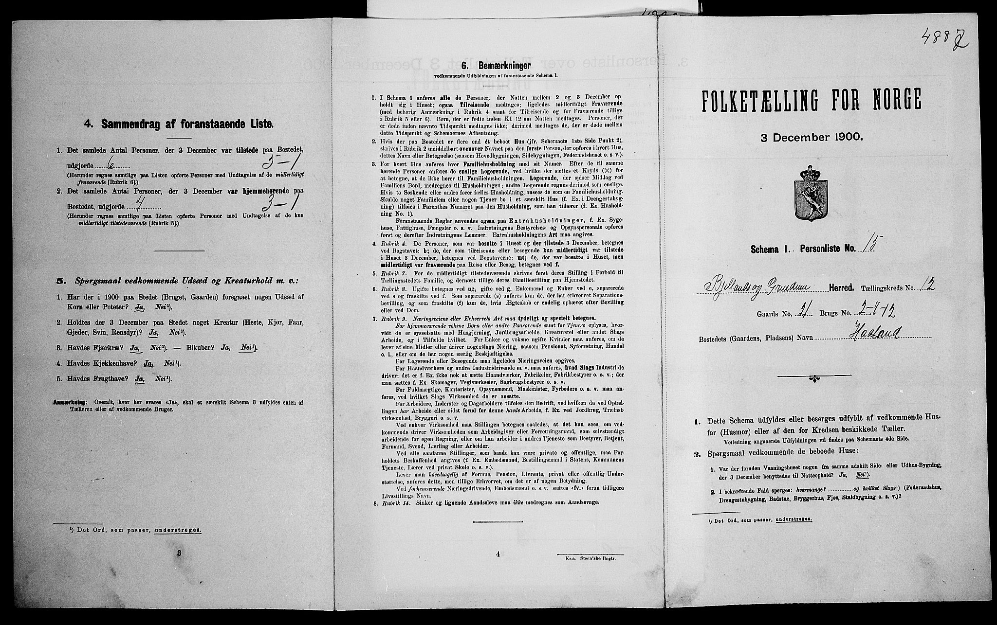 SAK, Folketelling 1900 for 1024 Bjelland og Grindheim herred, 1900, s. 638