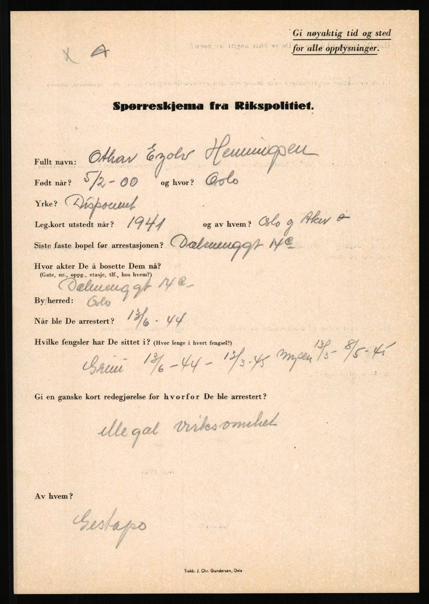 Rikspolitisjefen, AV/RA-S-1560/L/L0007: Heen, Erik C. - Iversen, Trygve, 1940-1945, s. 33