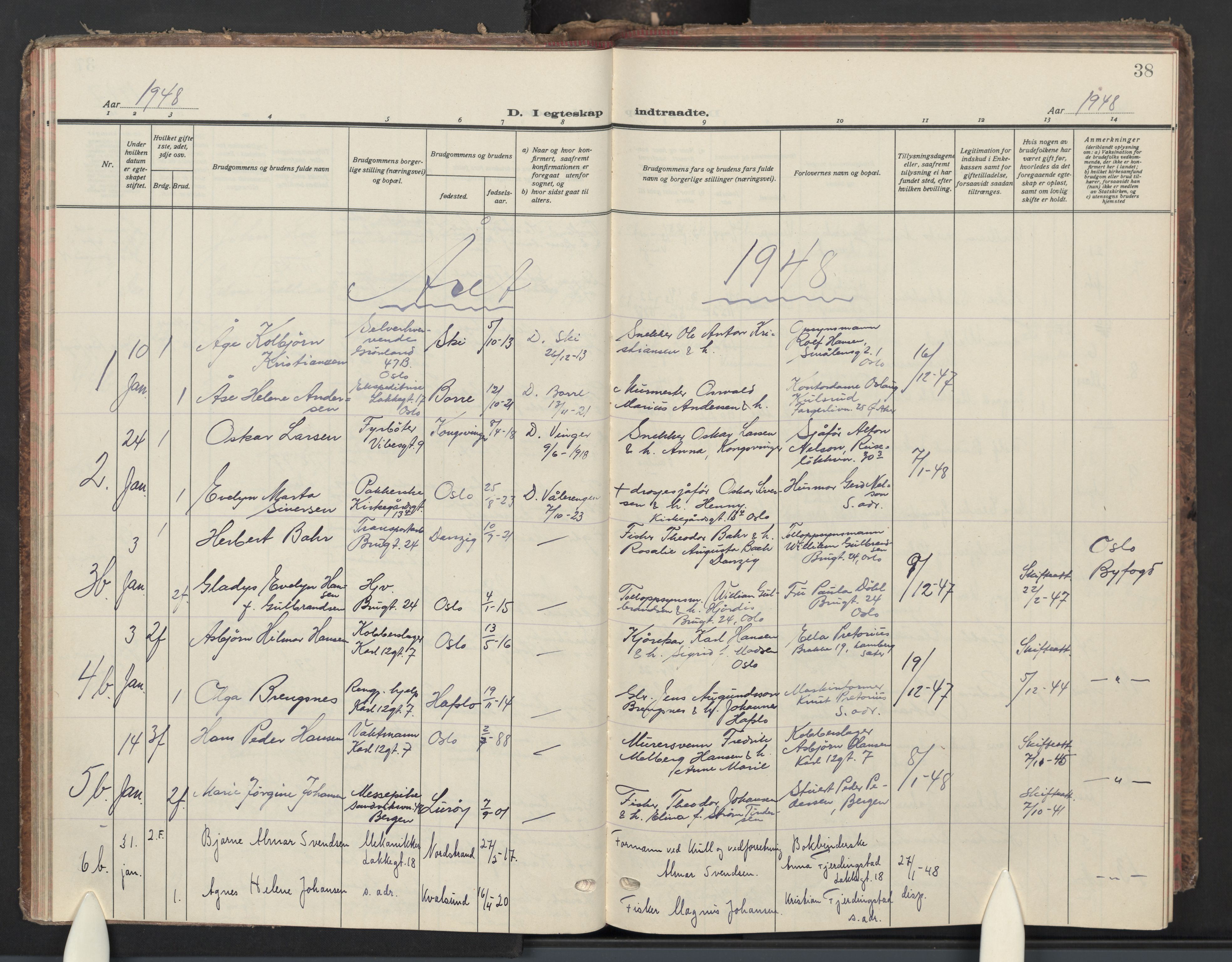 Vaterland prestekontor Kirkebøker, AV/SAO-A-10880/F/Fa/L0005: Ministerialbok nr. 5, 1936-1959, s. 38