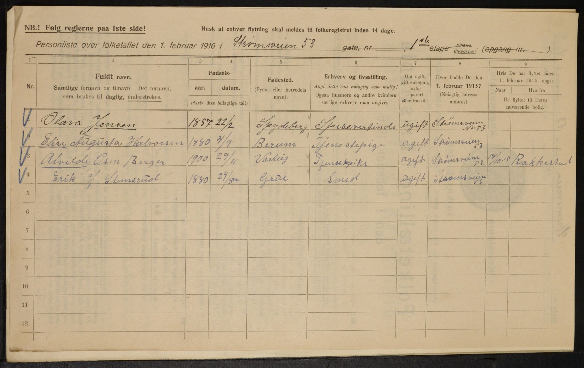 OBA, Kommunal folketelling 1.2.1916 for Kristiania, 1916, s. 107199