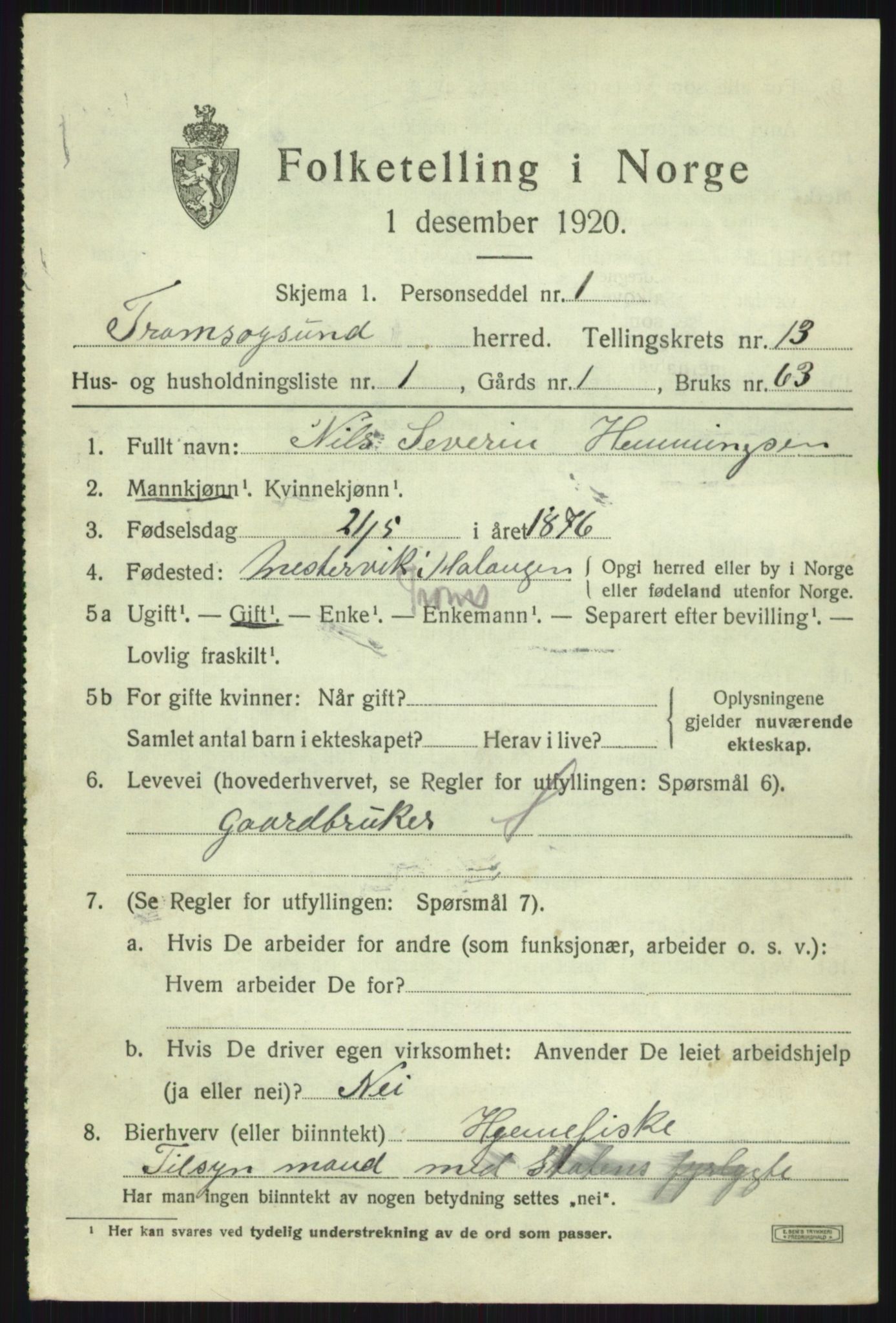 SATØ, Folketelling 1920 for 1934 Tromsøysund herred, 1920, s. 7962