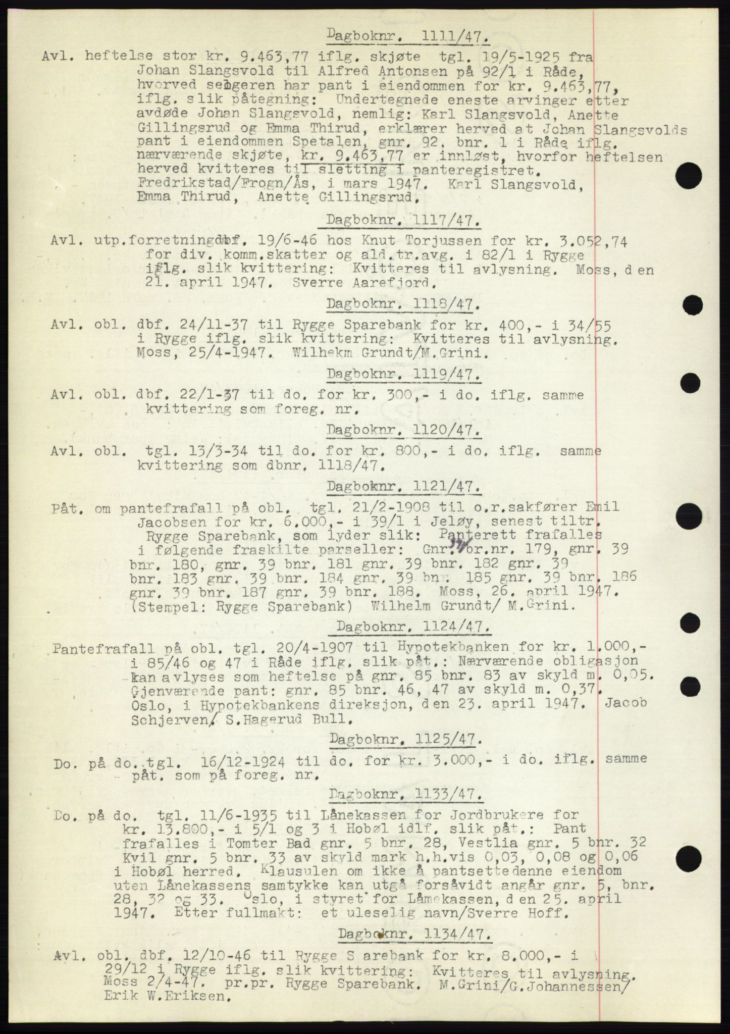 Moss sorenskriveri, SAO/A-10168: Pantebok nr. C10, 1938-1950, Dagboknr: 1111/1947