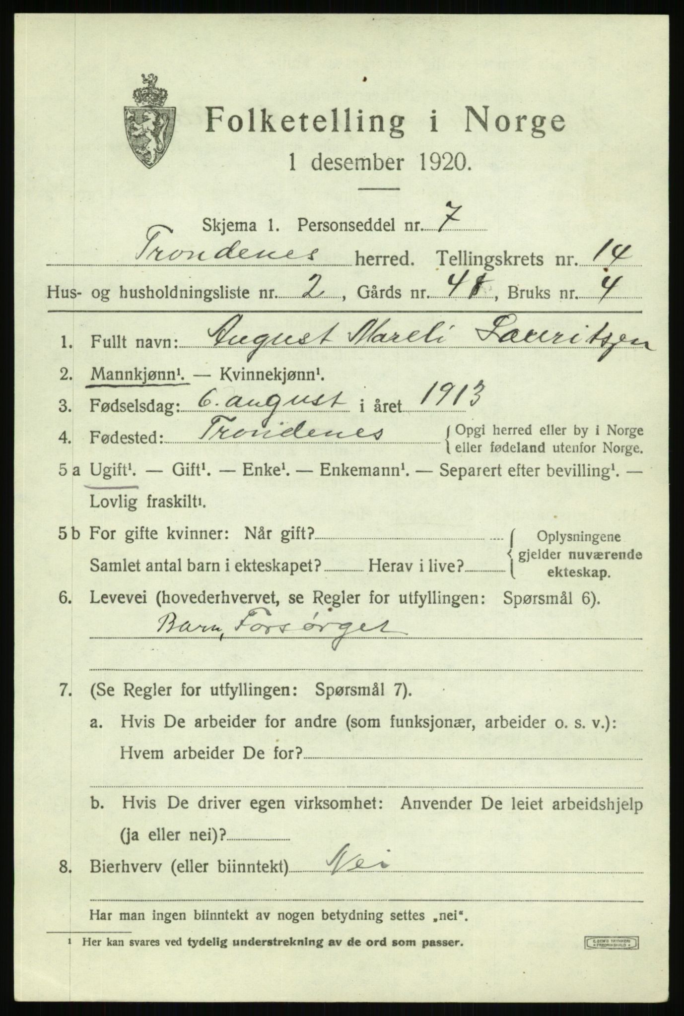 SATØ, Folketelling 1920 for 1914 Trondenes herred, 1920, s. 9981