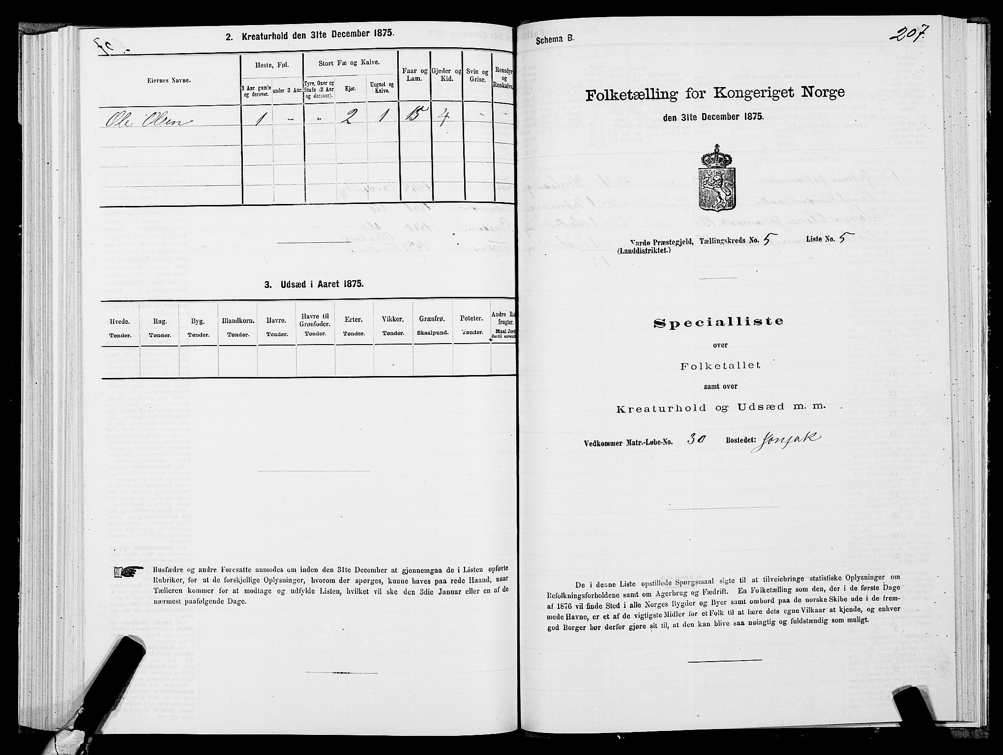 SATØ, Folketelling 1875 for 2028L Vardø prestegjeld, Vardø landsokn, 1875, s. 1207