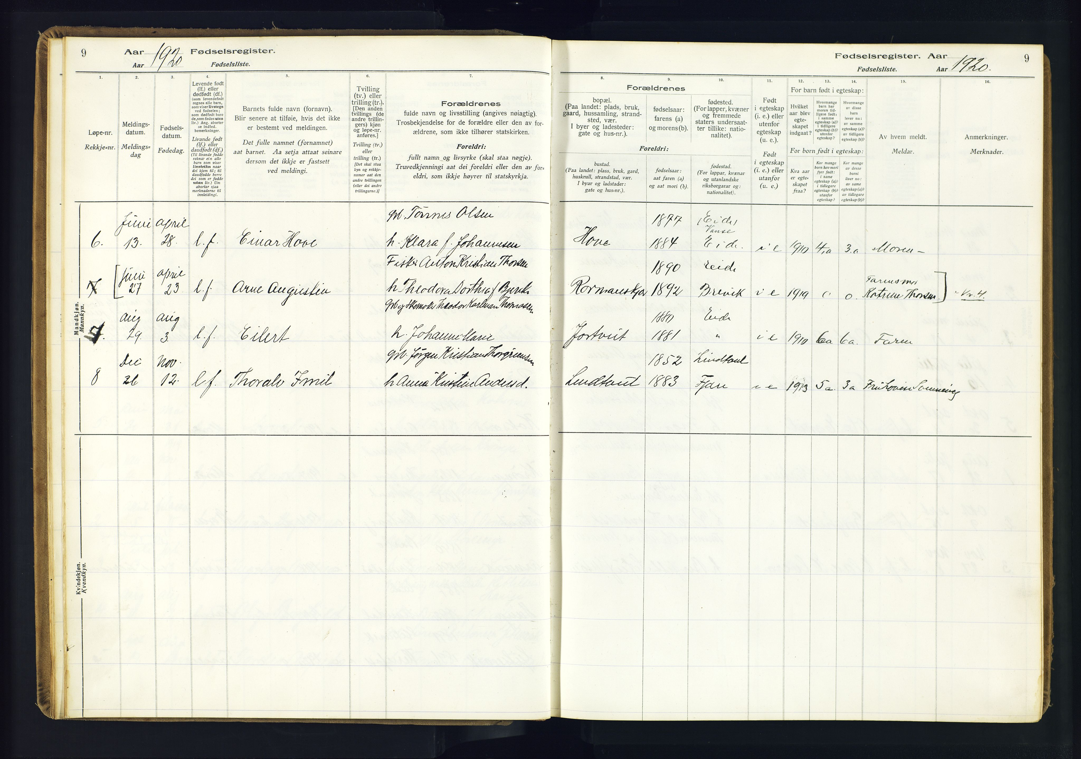 Hommedal sokneprestkontor, AV/SAK-1111-0023/J/Jd/L0003: Fødselsregister nr. 3, 1916-1982, s. 9