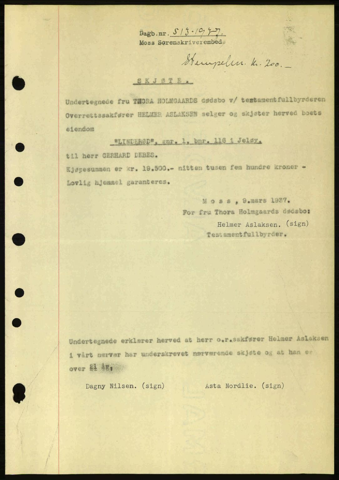Moss sorenskriveri, SAO/A-10168: Pantebok nr. A2, 1936-1937, Dagboknr: 513/1936