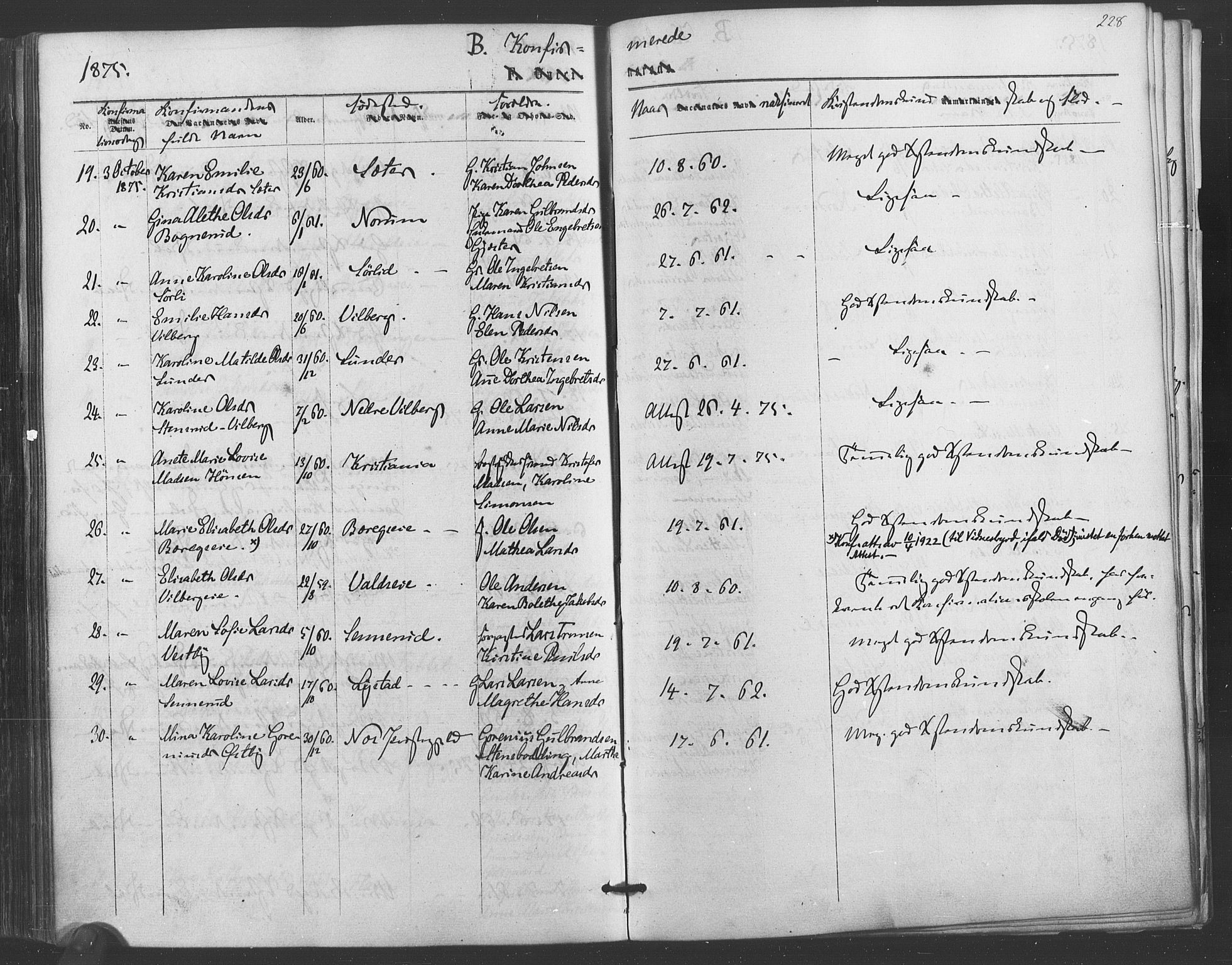 Sørum prestekontor Kirkebøker, AV/SAO-A-10303/F/Fa/L0006: Ministerialbok nr. I 6, 1864-1877, s. 228