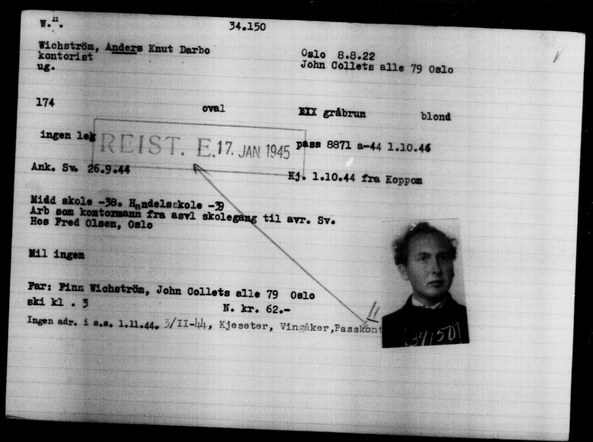 Utenriksstasjonene, Legasjonen i Stockholm, Flyktningkontoret, AV/RA-S-6753/V/Va/L0013: Kjesäterkartoteket, flyktninger med registreringsnr. 31500-34731, 1940-1945, s. 2797