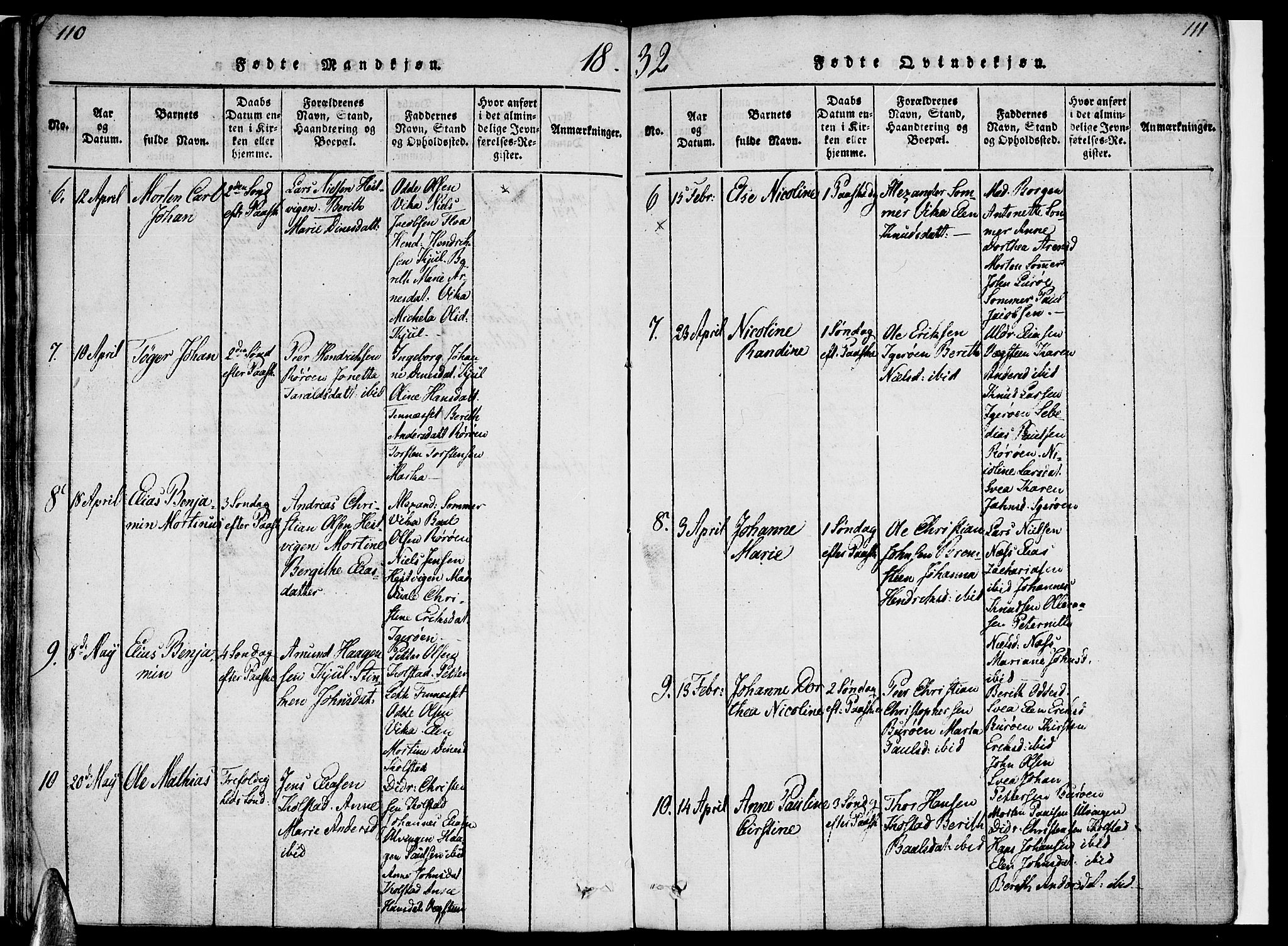 Ministerialprotokoller, klokkerbøker og fødselsregistre - Nordland, AV/SAT-A-1459/816/L0239: Ministerialbok nr. 816A05, 1820-1845, s. 110-111