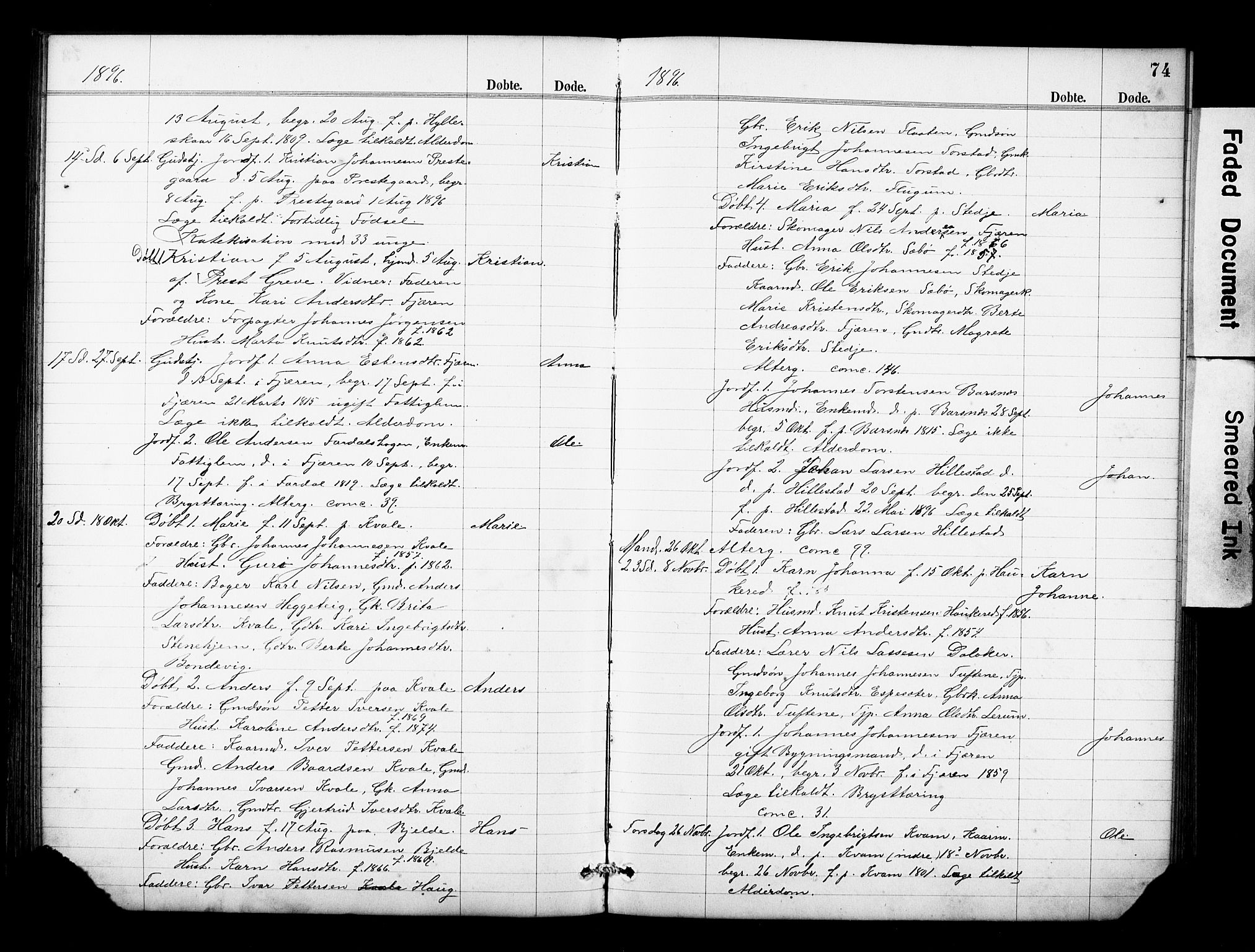 Sogndal sokneprestembete, AV/SAB-A-81301/H/Hab/Haba/L0001: Klokkerbok nr. A 1, 1887-1907, s. 74