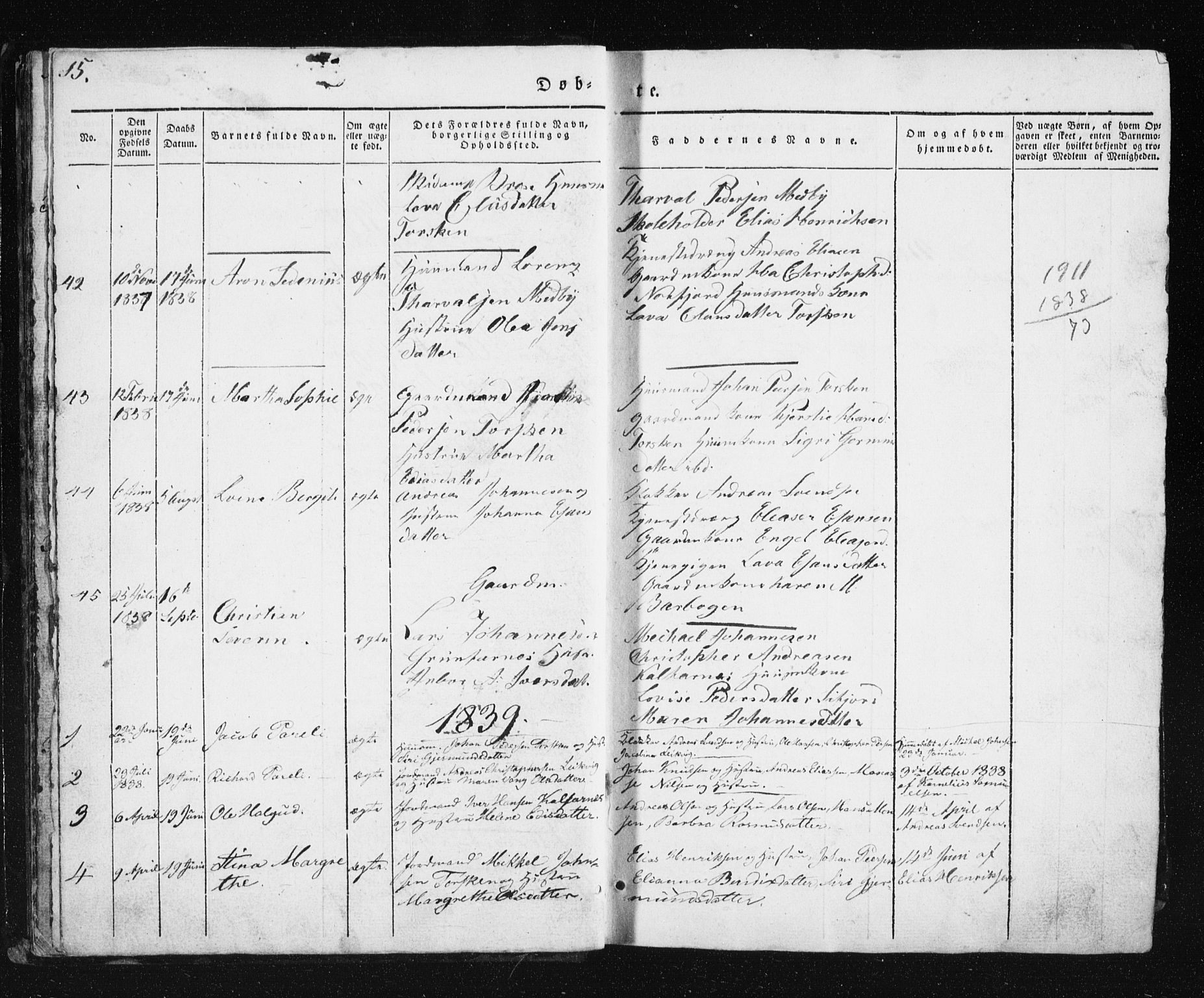 Berg sokneprestkontor, AV/SATØ-S-1318/G/Ga/Gab/L0011klokker: Klokkerbok nr. 11, 1833-1878, s. 15