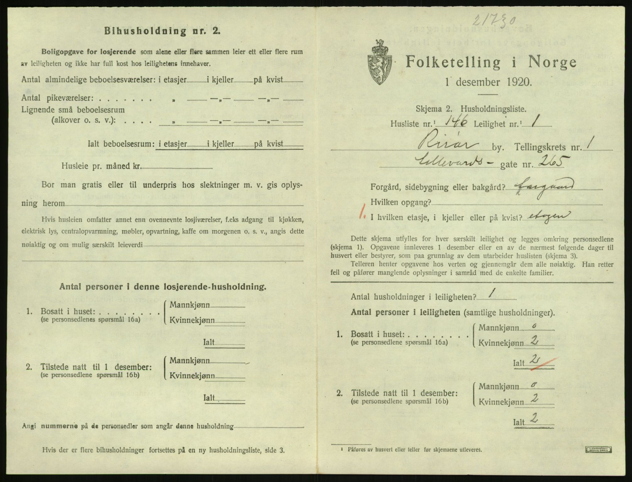 SAK, Folketelling 1920 for 0901 Risør kjøpstad, 1920, s. 1703