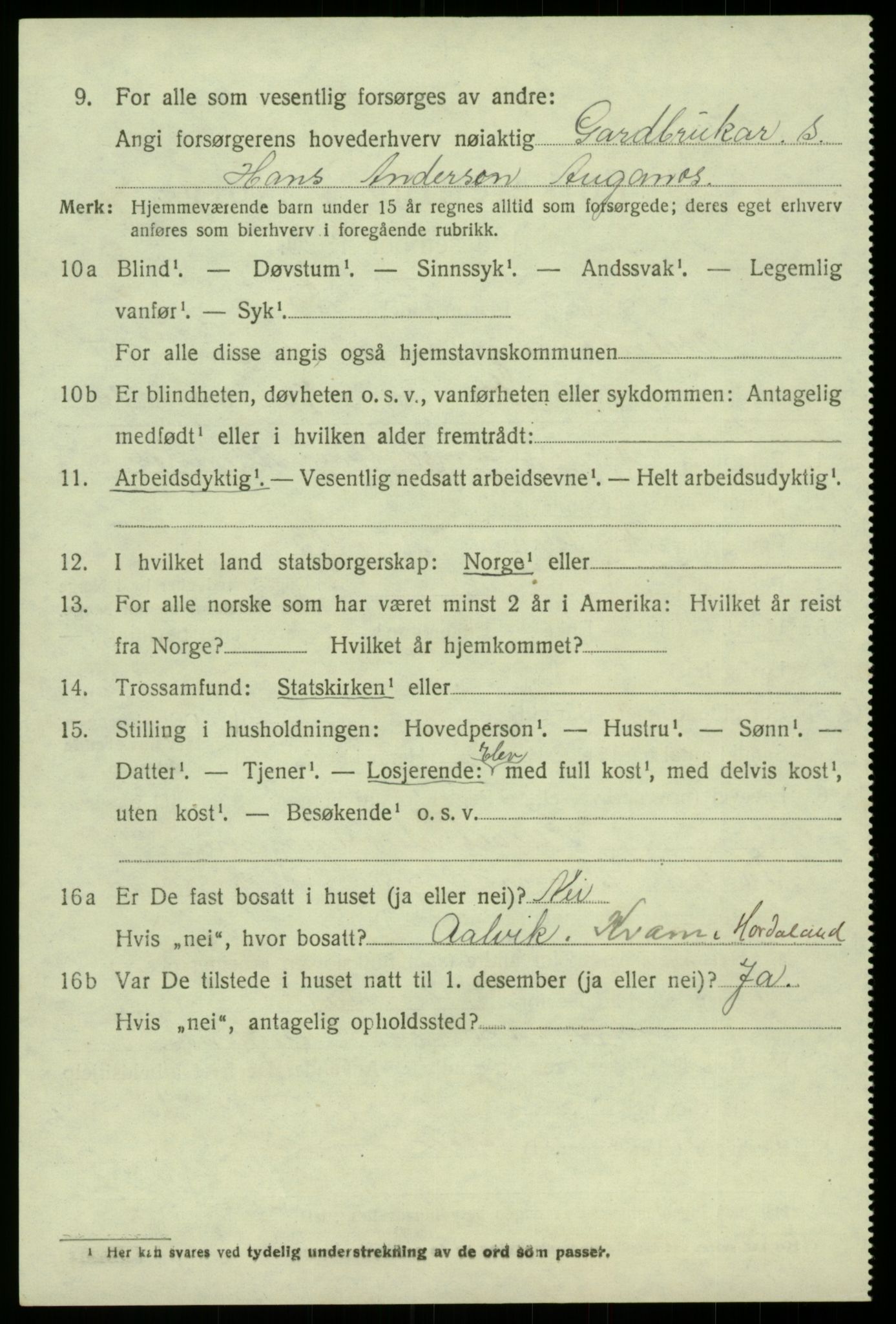 SAB, Folketelling 1920 for 1230 Ullensvang herred, 1920, s. 3457