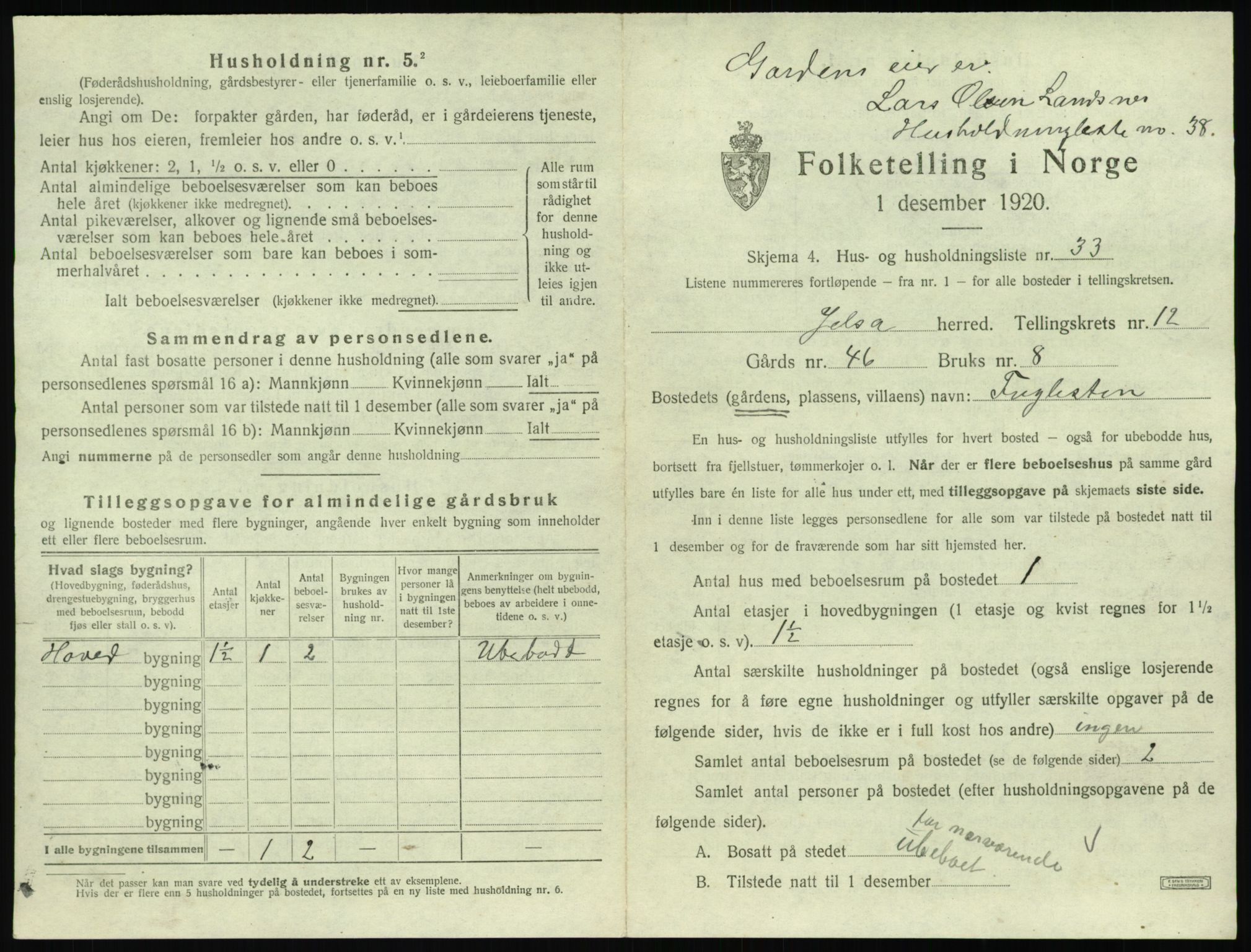 SAST, Folketelling 1920 for 1138 Jelsa herred, 1920, s. 654