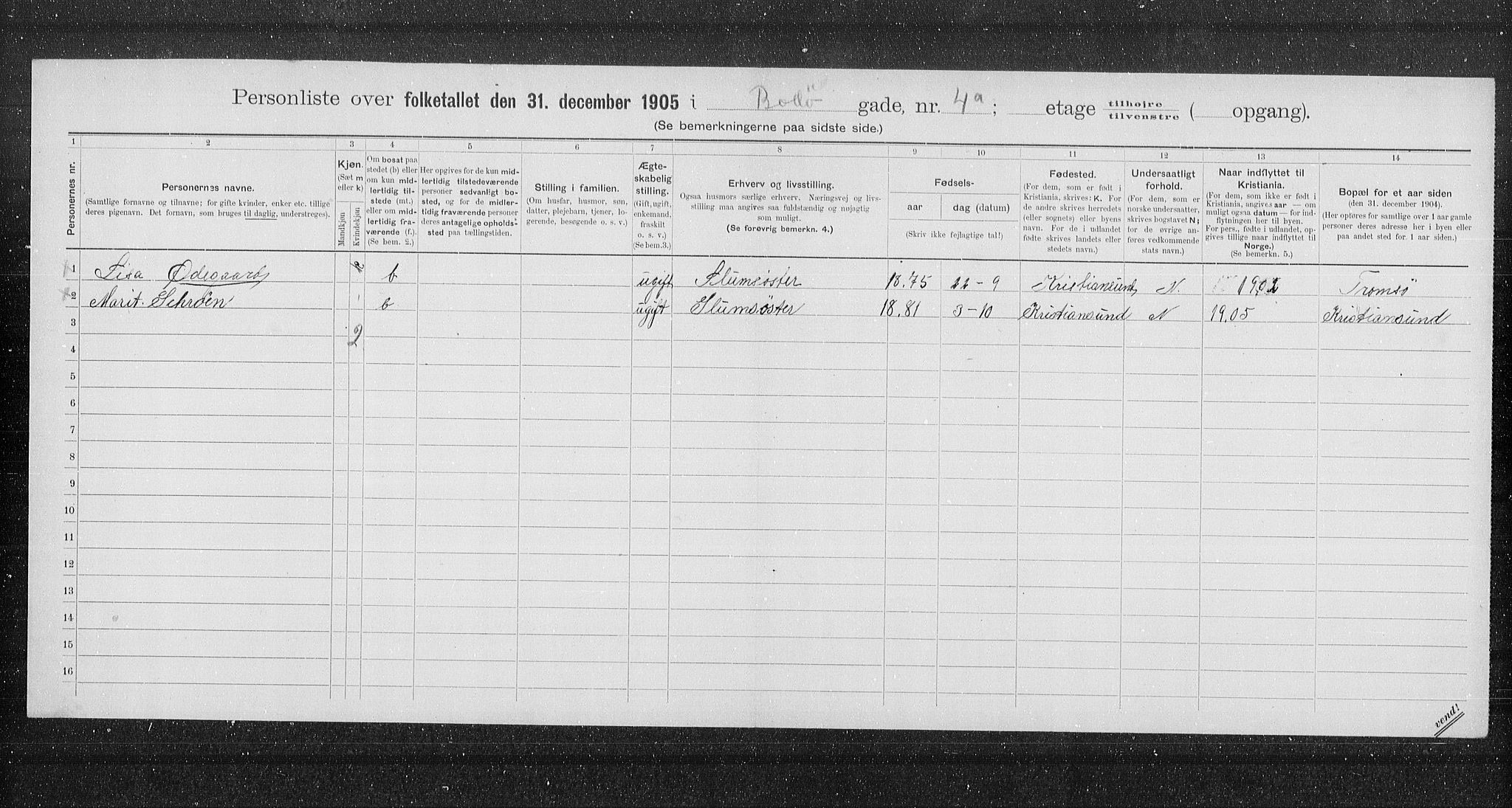 OBA, Kommunal folketelling 31.12.1905 for Kristiania kjøpstad, 1905, s. 3314