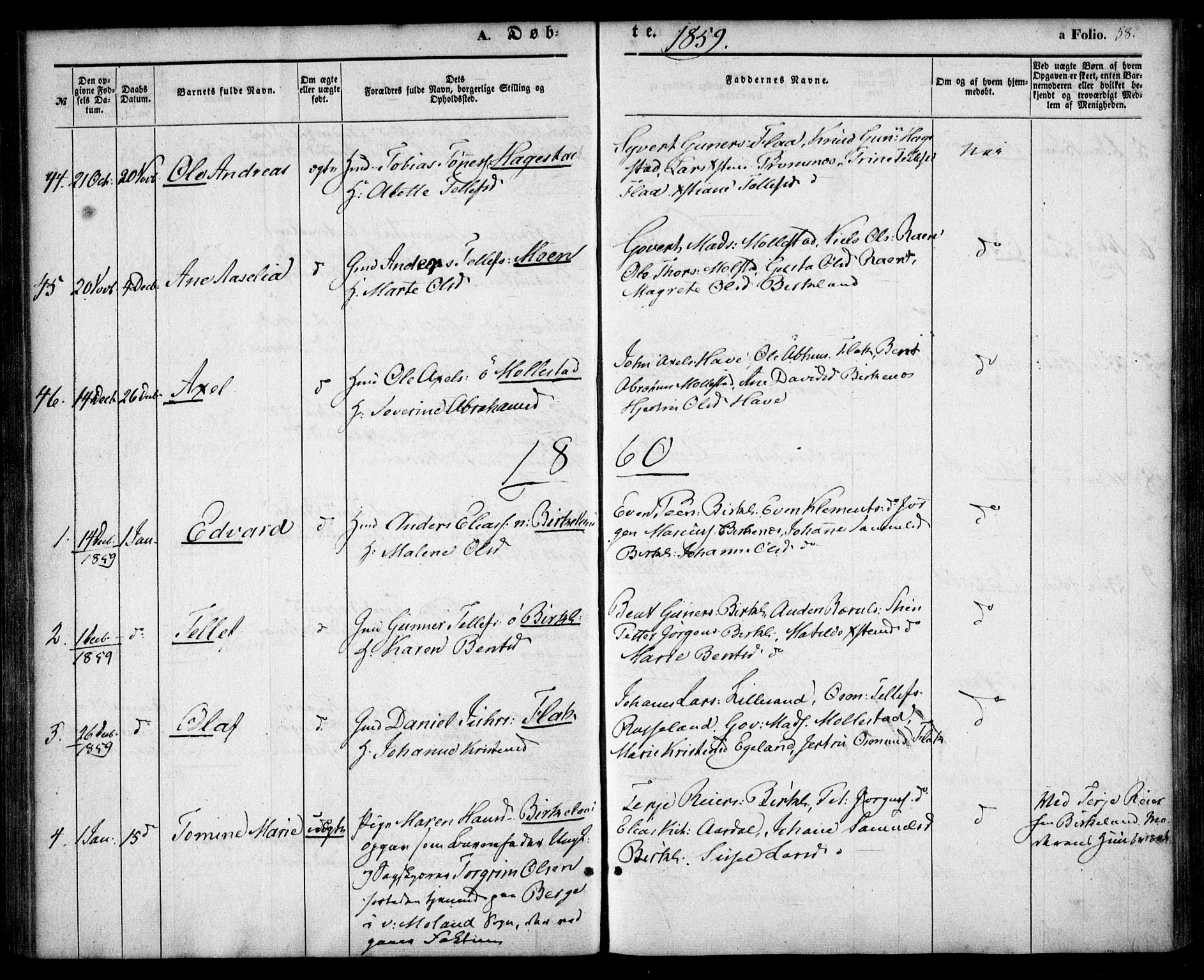 Birkenes sokneprestkontor, AV/SAK-1111-0004/F/Fa/L0003: Ministerialbok nr. A 3, 1850-1866, s. 58