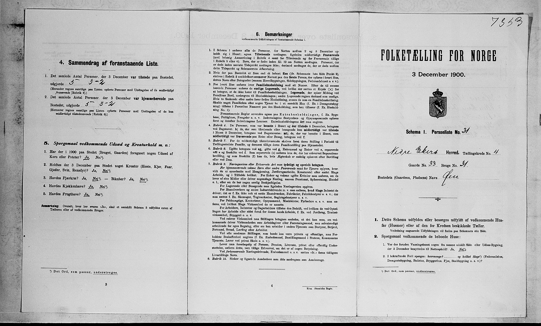 RA, Folketelling 1900 for 0625 Nedre Eiker herred, 1900, s. 520