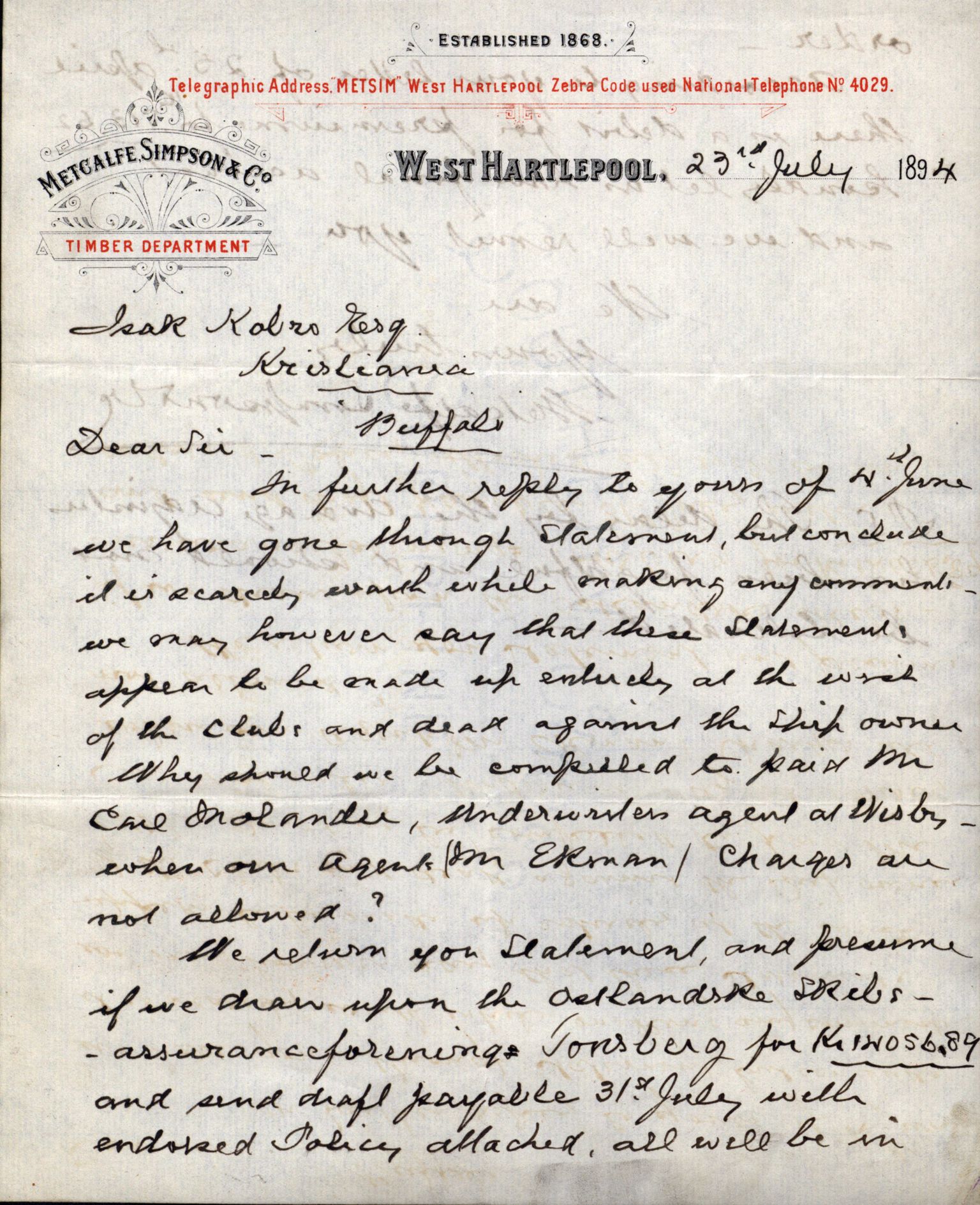 Pa 63 - Østlandske skibsassuranceforening, VEMU/A-1079/G/Ga/L0029/0009: Havaridokumenter / Anette, Agathe, Agra, Buffalo, 1893, s. 12