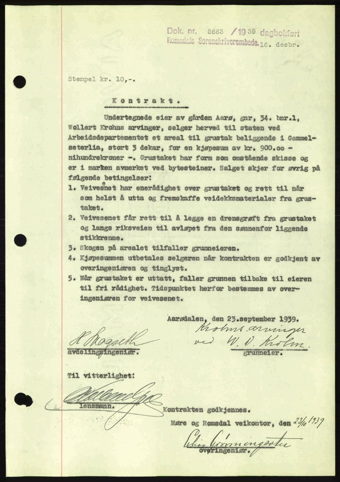 Romsdal sorenskriveri, AV/SAT-A-4149/1/2/2C: Pantebok nr. A8, 1939-1940, Dagboknr: 2663/1939