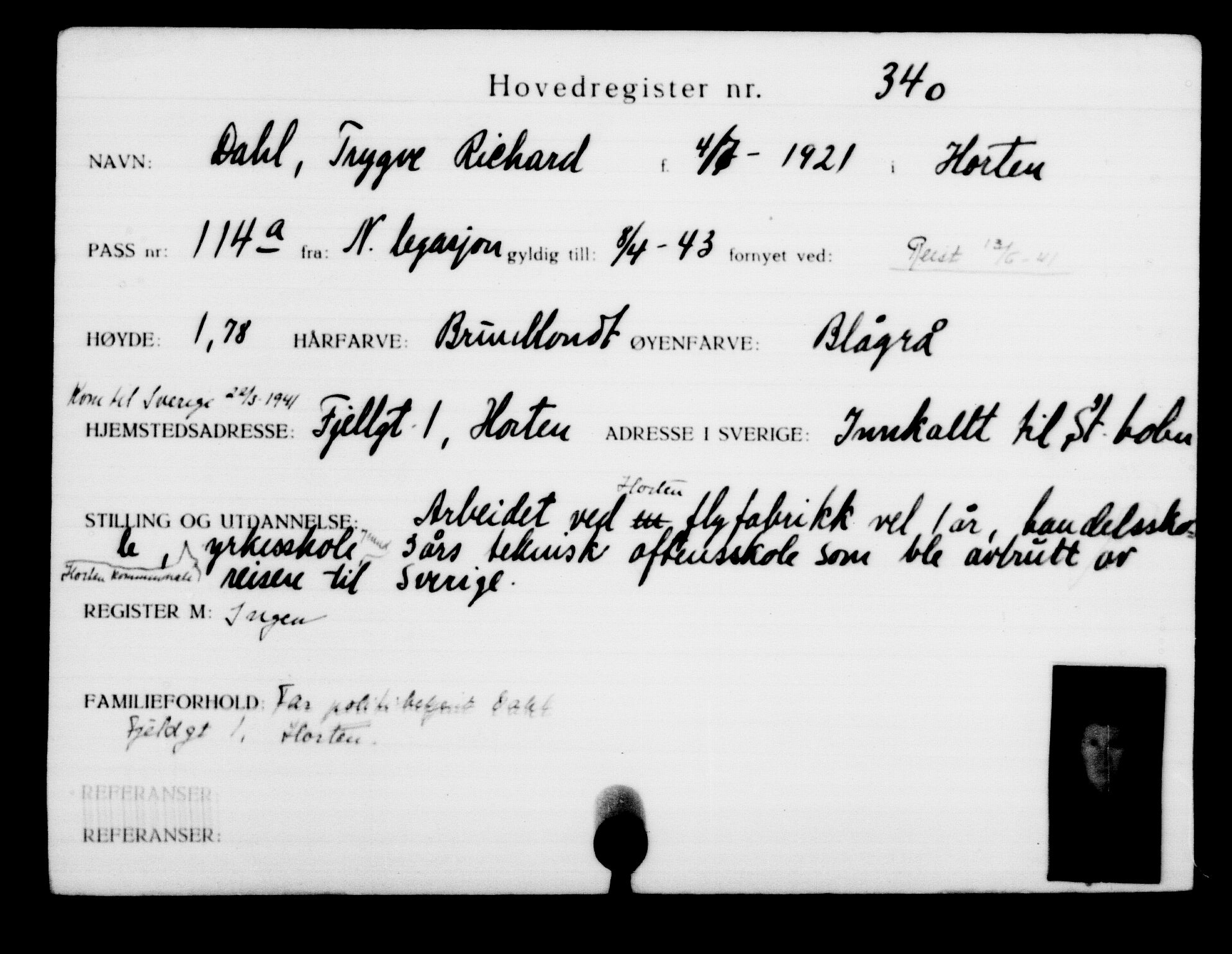 Utenriksstasjonene, Legasjonen i Stockholm, Flyktningkontoret, AV/RA-S-6753/V/Va/L0001: Kjesäterkartoteket, flyktninger med registreringsnr. 1-1000, 1940-1945, s. 545