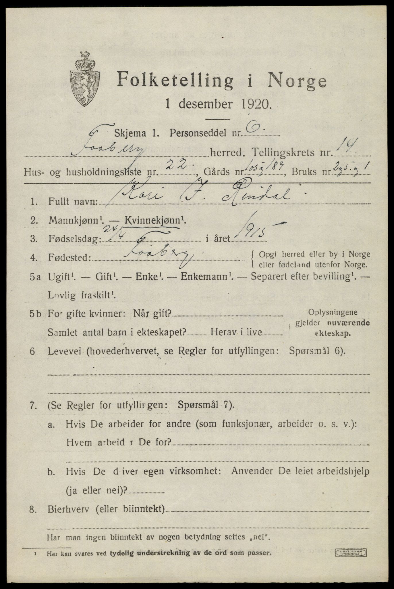 SAH, Folketelling 1920 for 0524 Fåberg herred, 1920, s. 15018