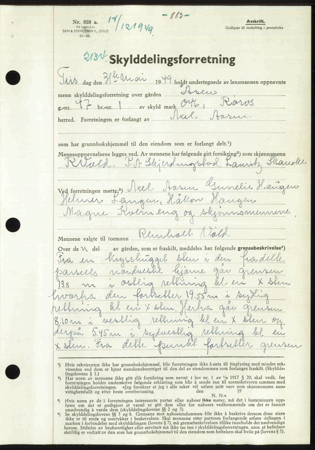 Gauldal sorenskriveri, SAT/A-0014/1/2/2C: Pantebok nr. A9, 1949-1950, Dagboknr: 2134/1949
