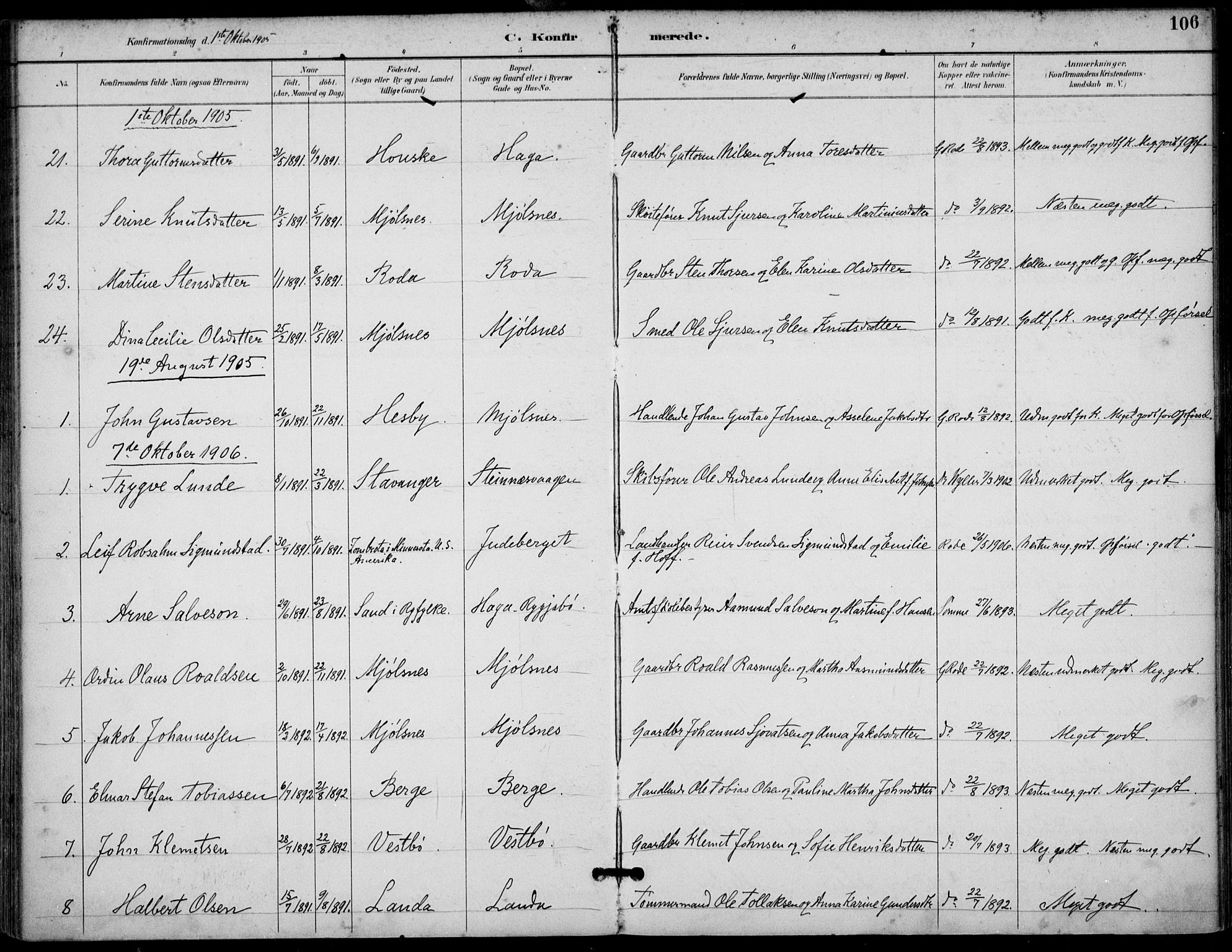 Finnøy sokneprestkontor, AV/SAST-A-101825/H/Ha/Haa/L0011: Ministerialbok nr. A 11, 1891-1910, s. 106