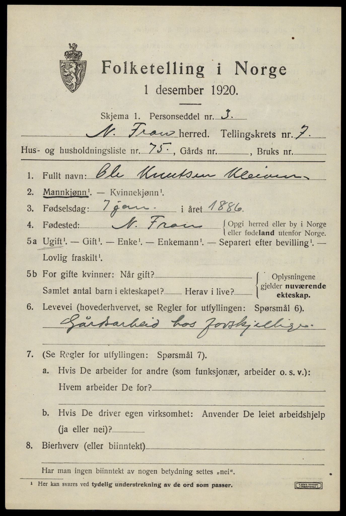 SAH, Folketelling 1920 for 0518 Nord-Fron herred, 1920, s. 6666