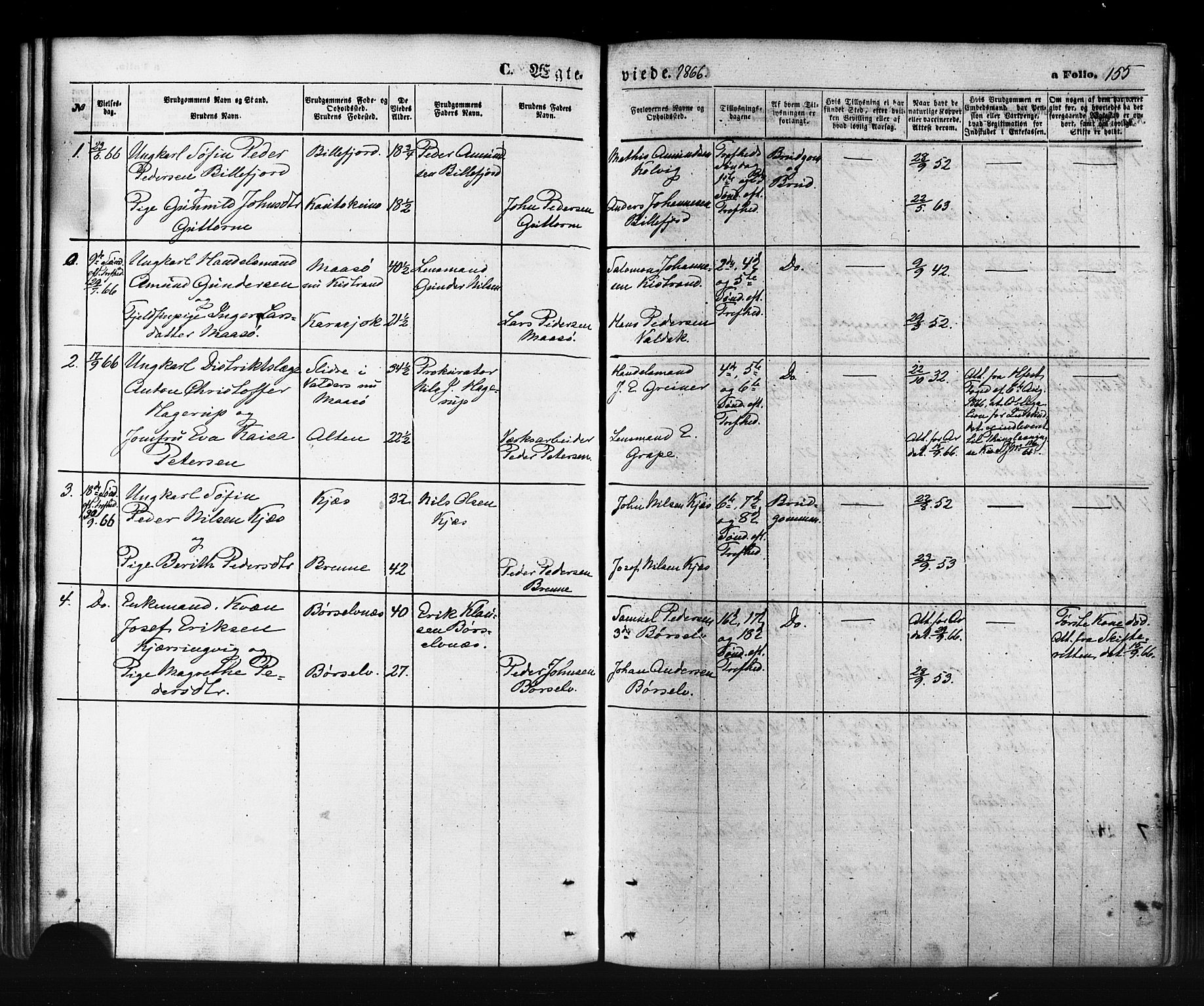 Kistrand/Porsanger sokneprestembete, AV/SATØ-S-1351/H/Ha/L0005.kirke: Ministerialbok nr. 5, 1860-1874, s. 155