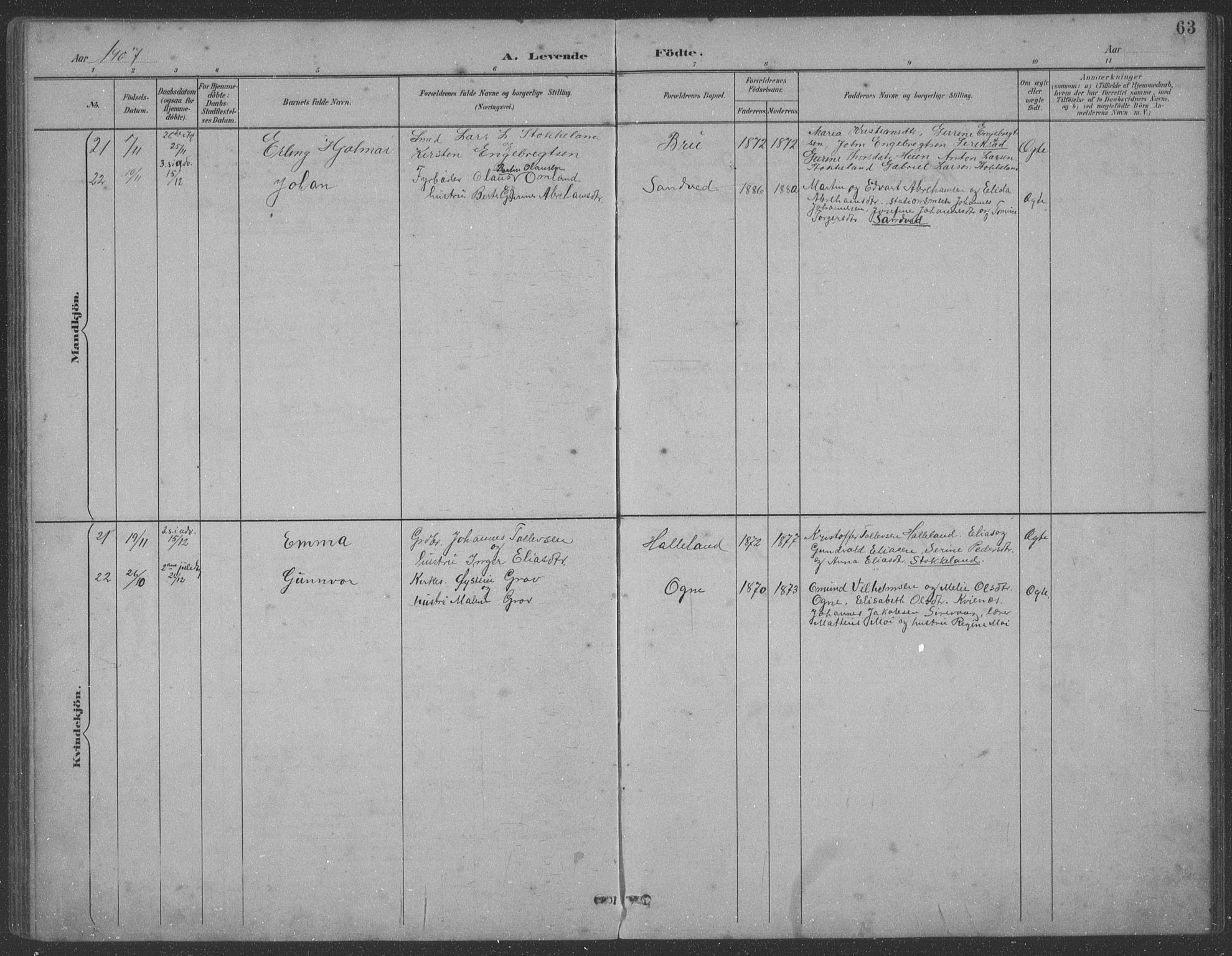 Eigersund sokneprestkontor, AV/SAST-A-101807/S09: Klokkerbok nr. B 21, 1890-1915, s. 63