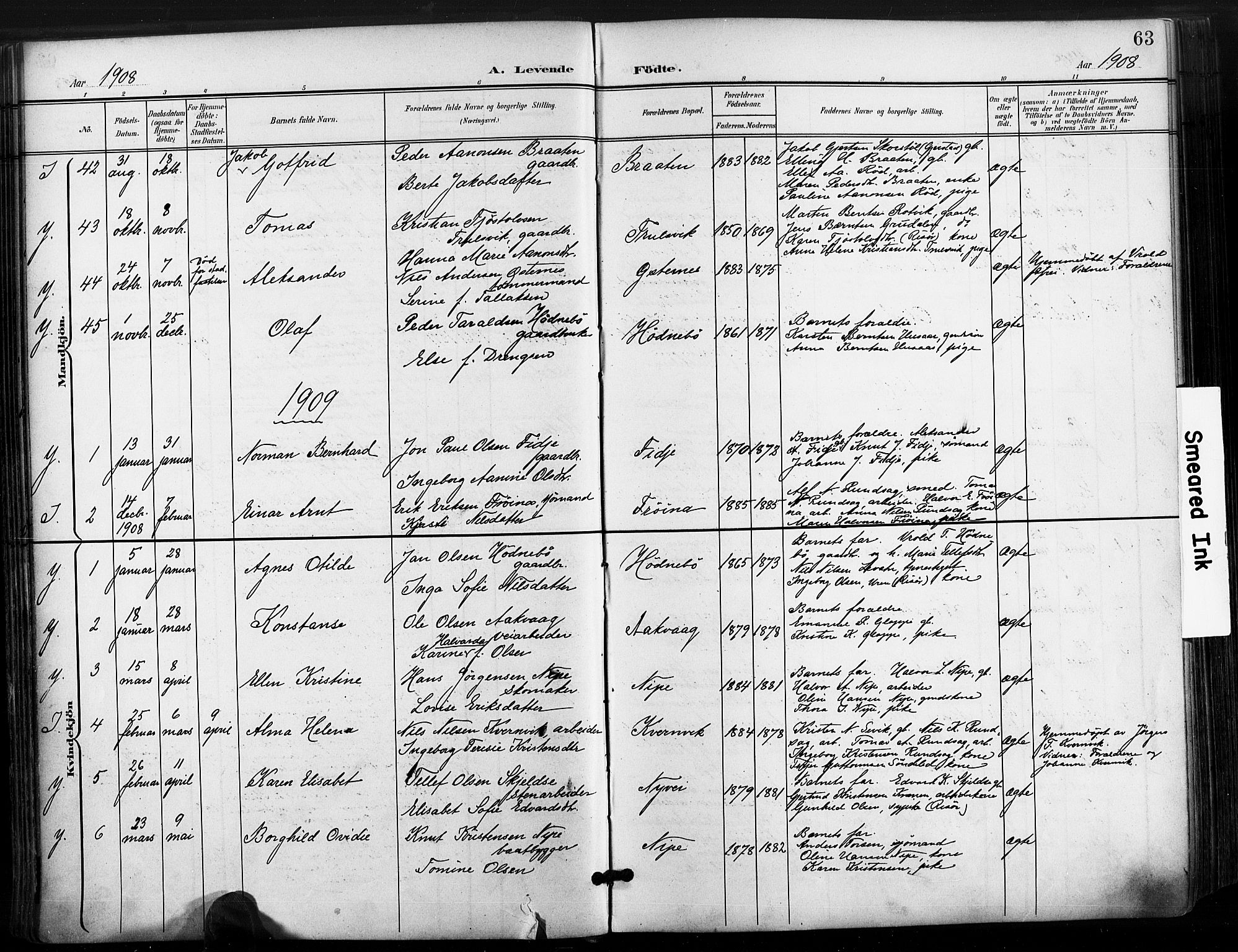 Søndeled sokneprestkontor, AV/SAK-1111-0038/F/Fa/L0006: Ministerialbok nr. A 6, 1900-1922, s. 63