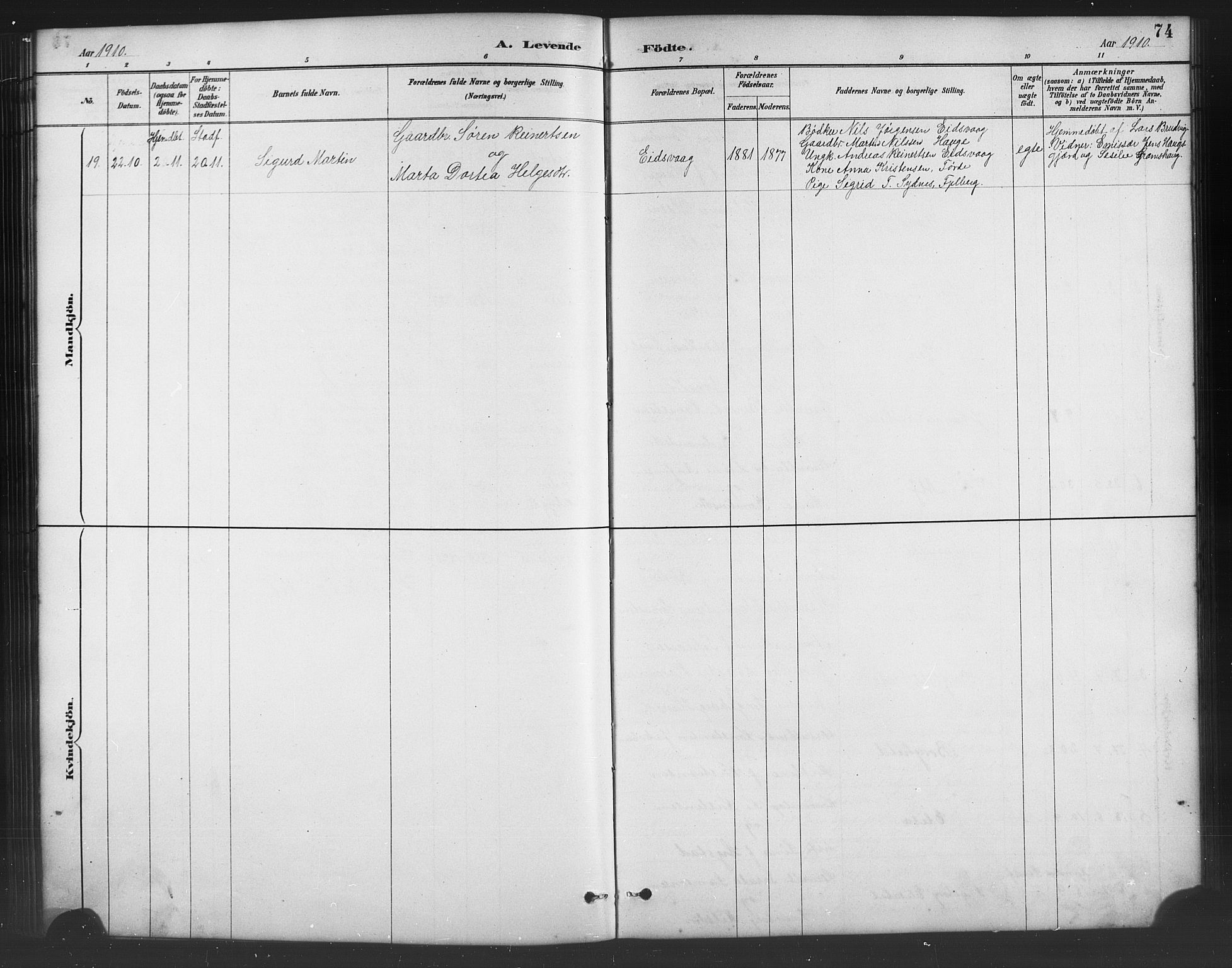 Sveio Sokneprestembete, AV/SAB-A-78501/H/Hab: Klokkerbok nr. B 2, 1887-1911, s. 74