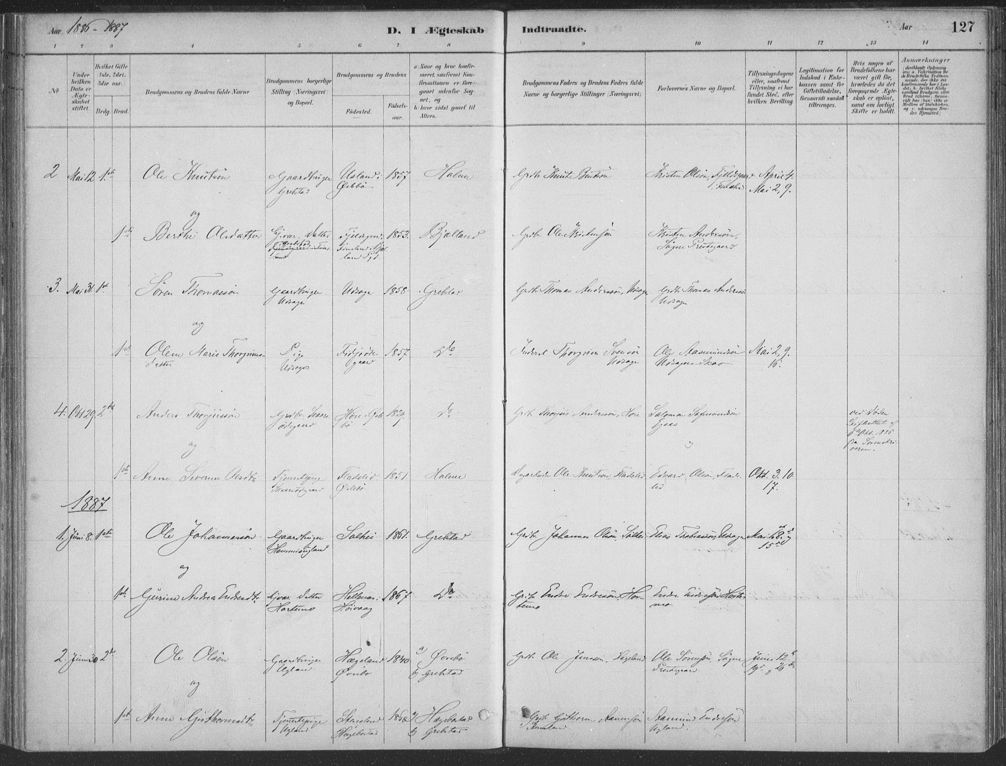 Søgne sokneprestkontor, AV/SAK-1111-0037/F/Fa/Faa/L0003: Ministerialbok nr. A 3, 1883-1910, s. 127