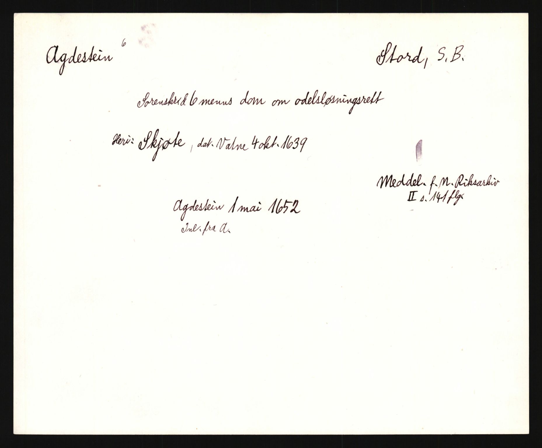Riksarkivets diplomsamling, AV/RA-EA-5965/F35/F35e/L0028: Registreringssedler Hordaland 1, 1400-1700, s. 287