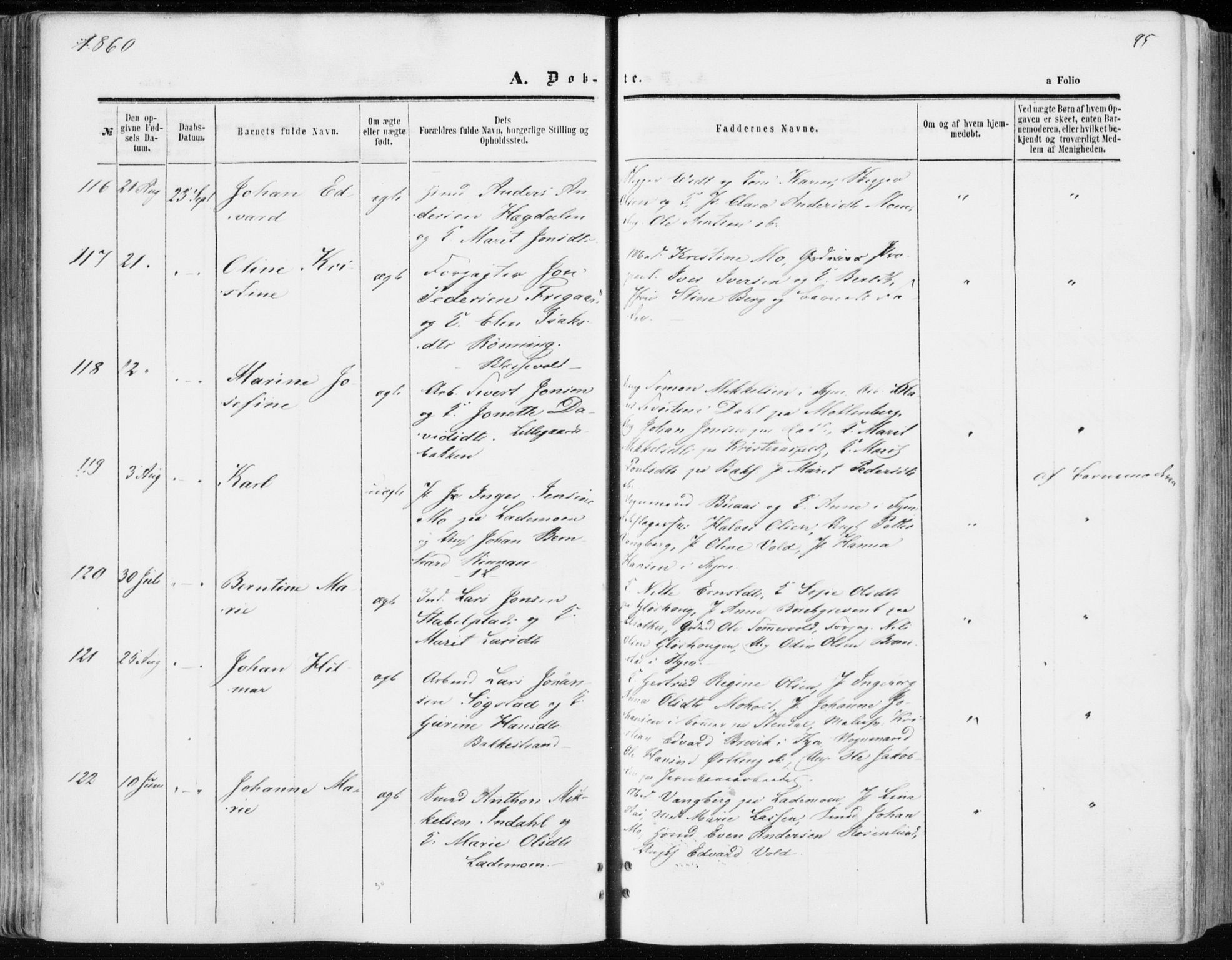Ministerialprotokoller, klokkerbøker og fødselsregistre - Sør-Trøndelag, SAT/A-1456/606/L0292: Ministerialbok nr. 606A07, 1856-1865, s. 95