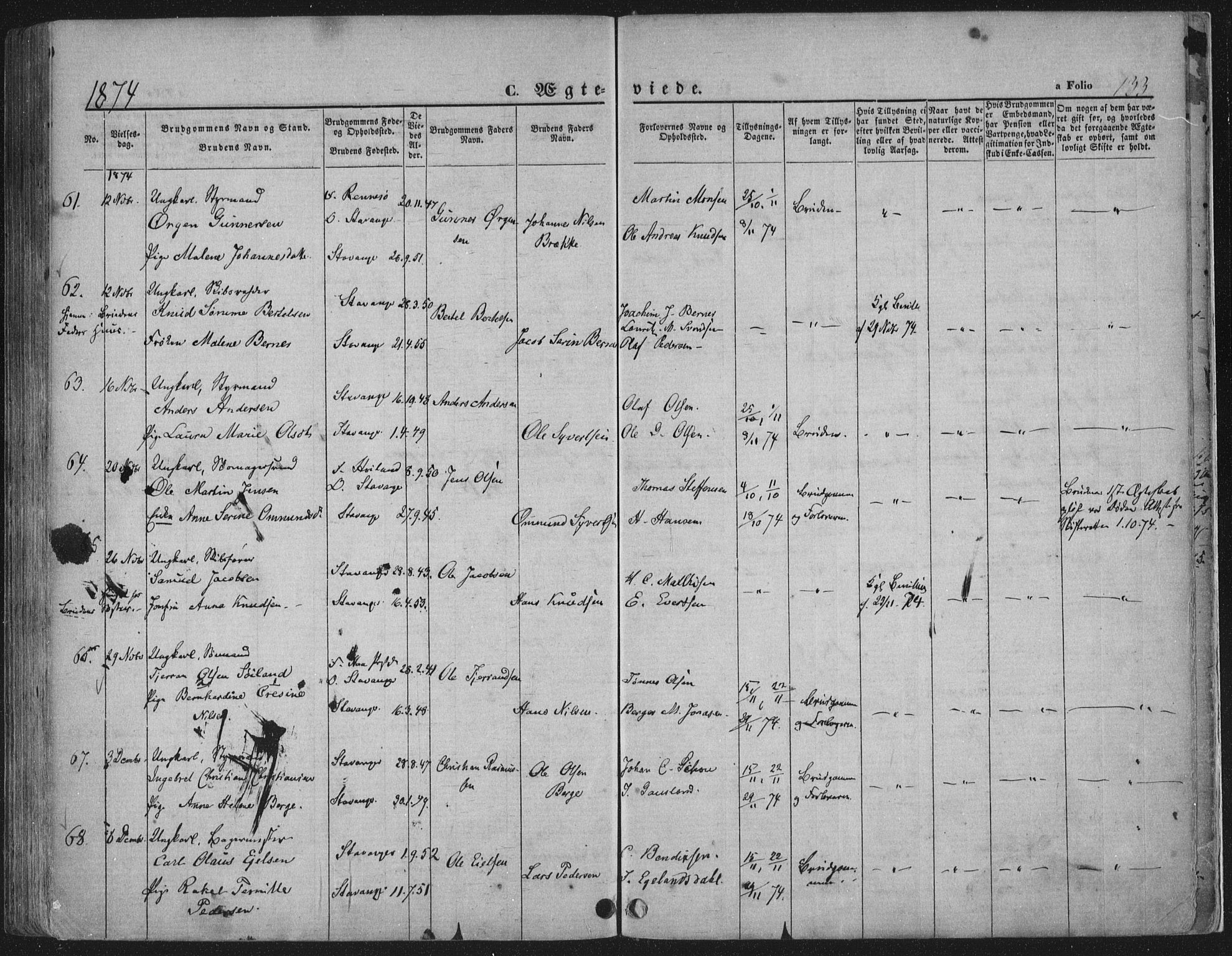 Domkirken sokneprestkontor, SAST/A-101812/001/30/30BA/L0019: Ministerialbok nr. A 18, 1857-1877, s. 133