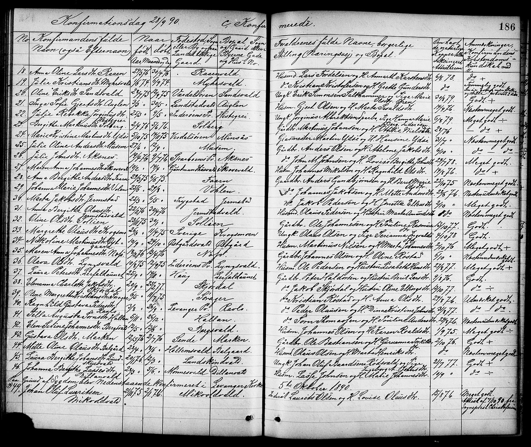 Ministerialprotokoller, klokkerbøker og fødselsregistre - Nord-Trøndelag, AV/SAT-A-1458/723/L0257: Klokkerbok nr. 723C05, 1890-1907, s. 186