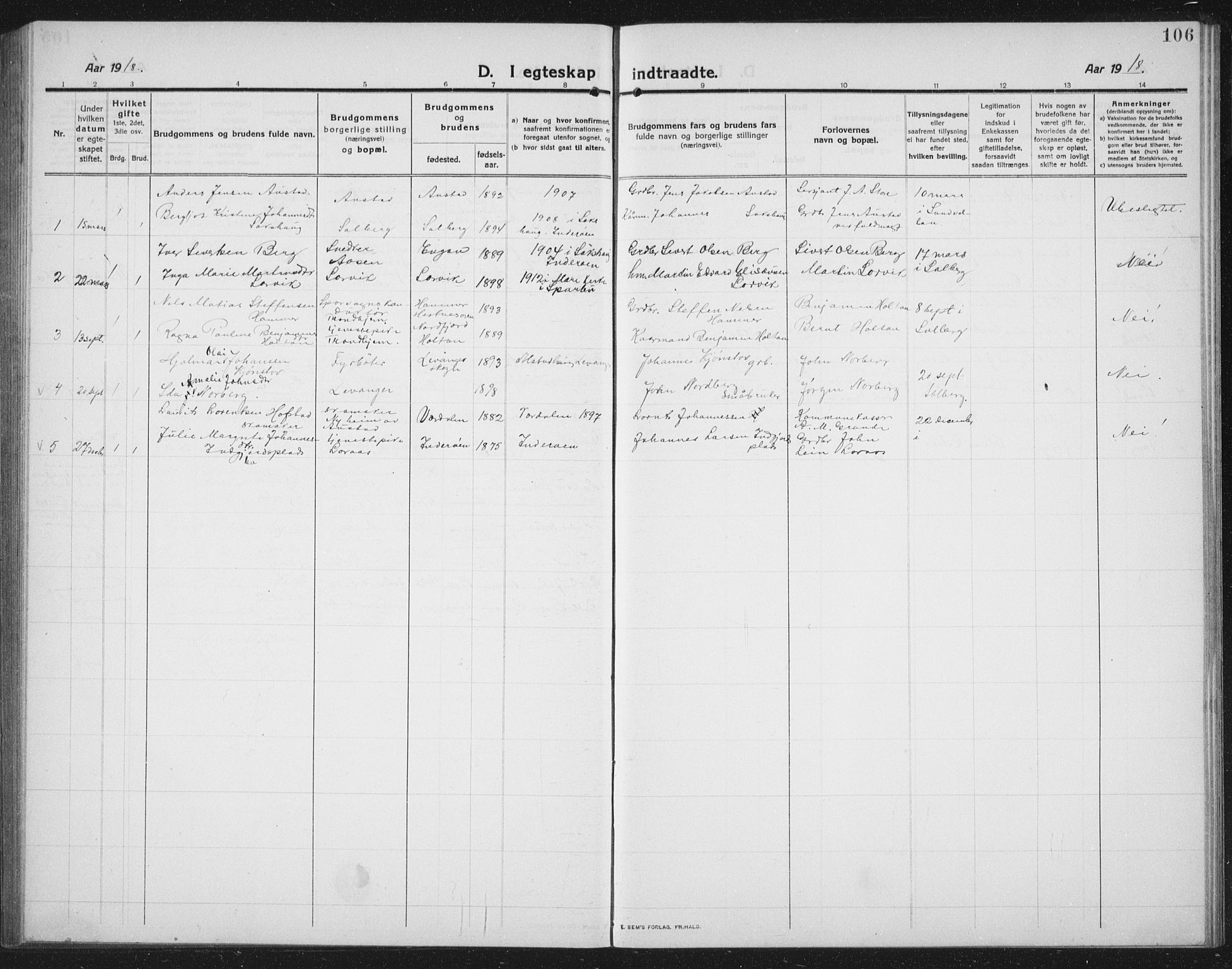 Ministerialprotokoller, klokkerbøker og fødselsregistre - Nord-Trøndelag, SAT/A-1458/731/L0312: Klokkerbok nr. 731C03, 1911-1935, s. 106