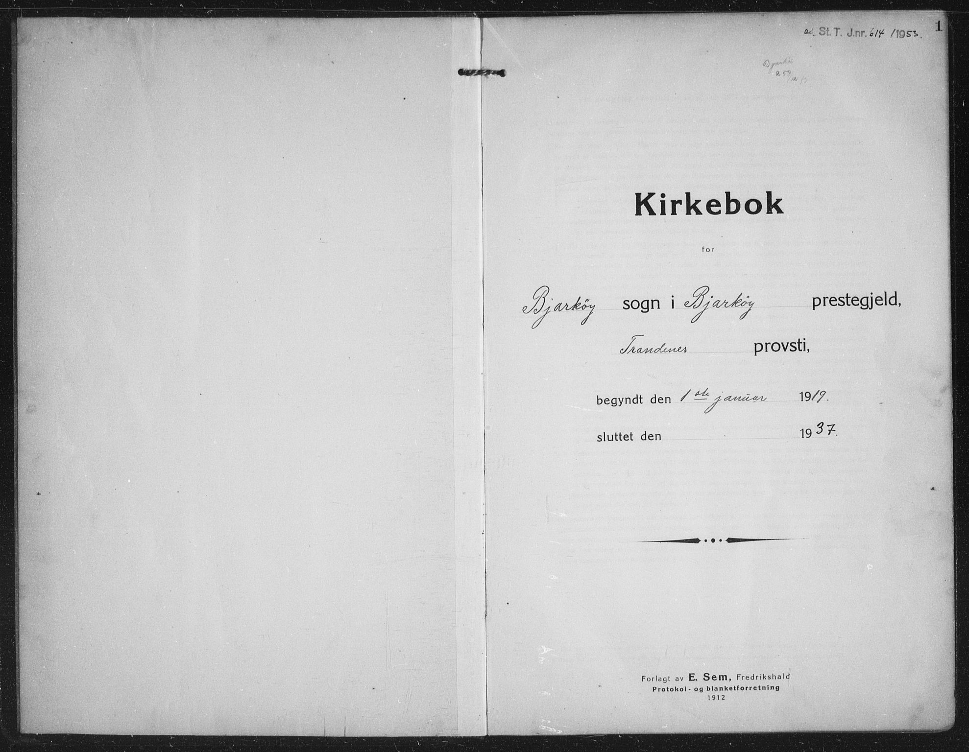 Sand/Bjarkøy sokneprestkontor, SATØ/S-0811/I/Ia/Iab/L0005klokker: Klokkerbok nr. 5, 1919-1937, s. 1