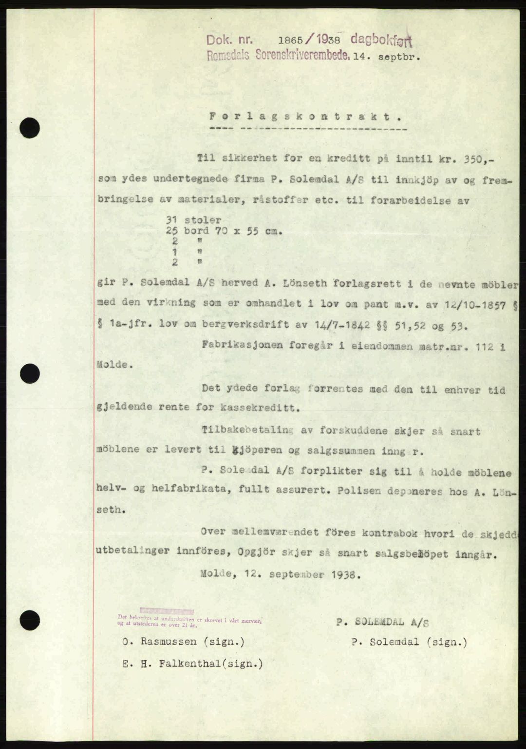 Romsdal sorenskriveri, SAT/A-4149/1/2/2C: Pantebok nr. B1, 1936-1939, Dagboknr: 1865/1938