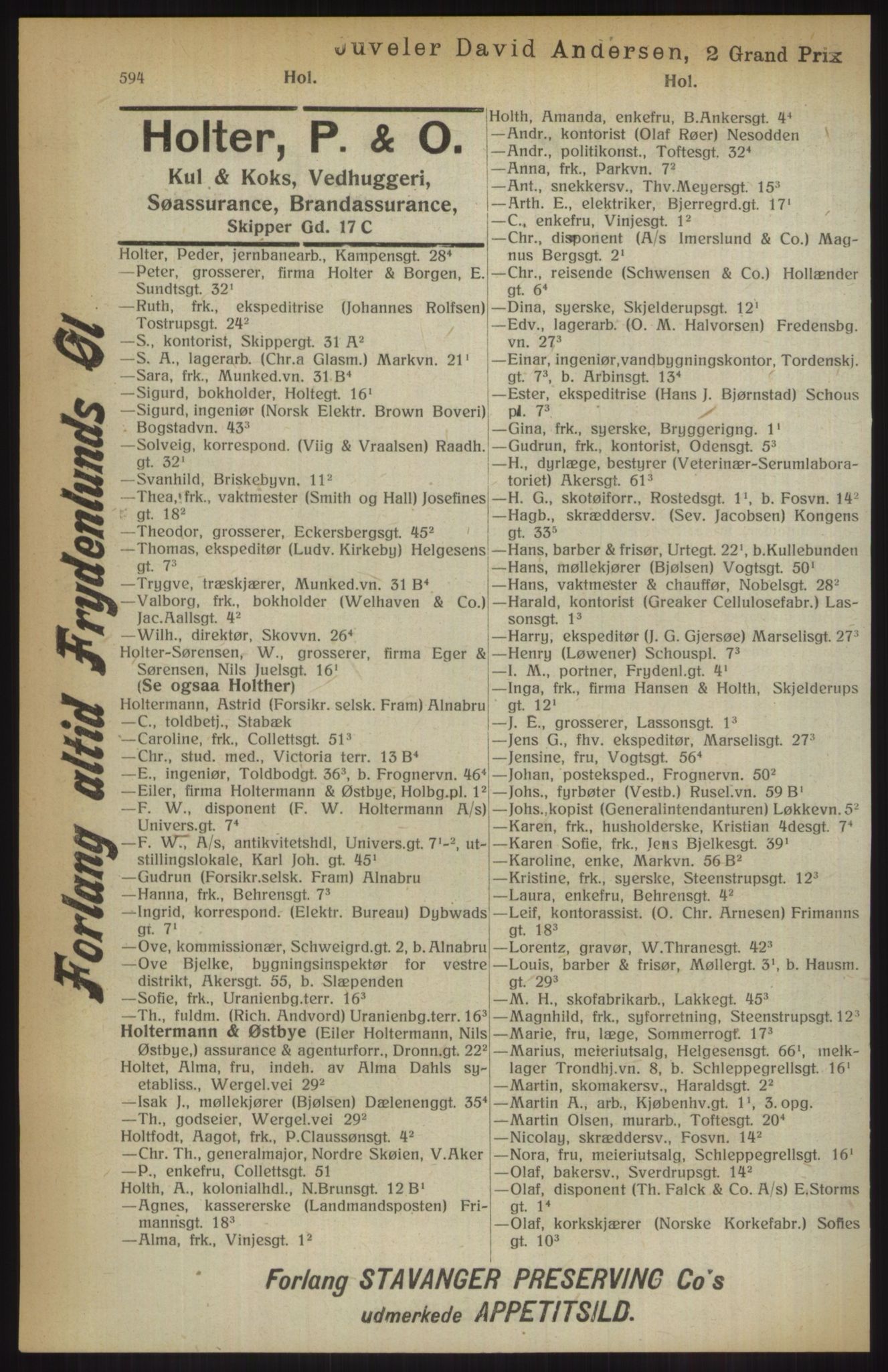 Kristiania/Oslo adressebok, PUBL/-, 1914, s. 594