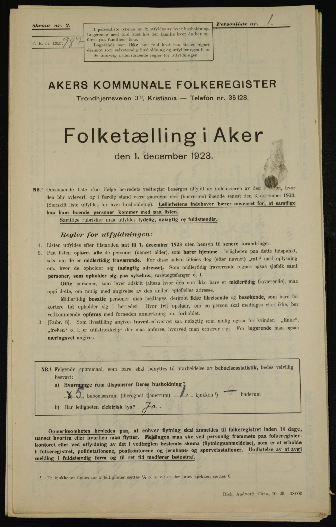 , Kommunal folketelling 1.12.1923 for Aker, 1923, s. 42435