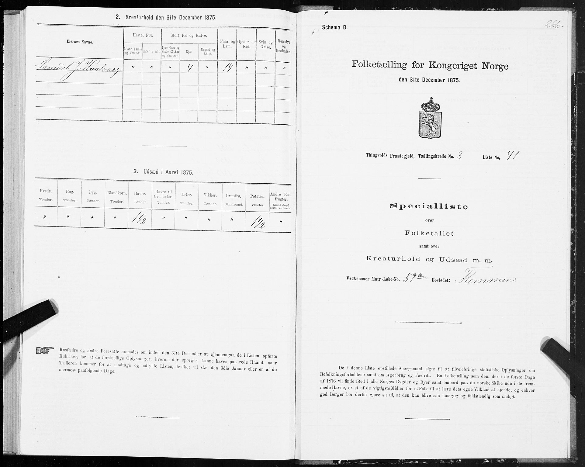 SAT, Folketelling 1875 for 1560P Tingvoll prestegjeld, 1875, s. 1266