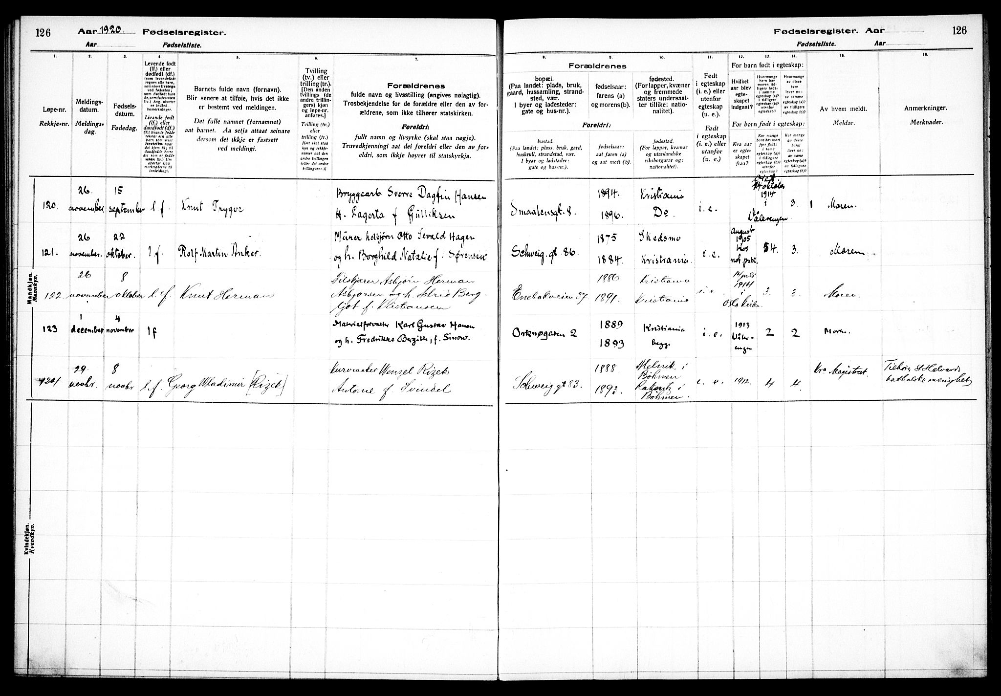 Vålerengen prestekontor Kirkebøker, AV/SAO-A-10878/J/Ja/L0001: Fødselsregister nr. 1, 1916-1924, s. 126