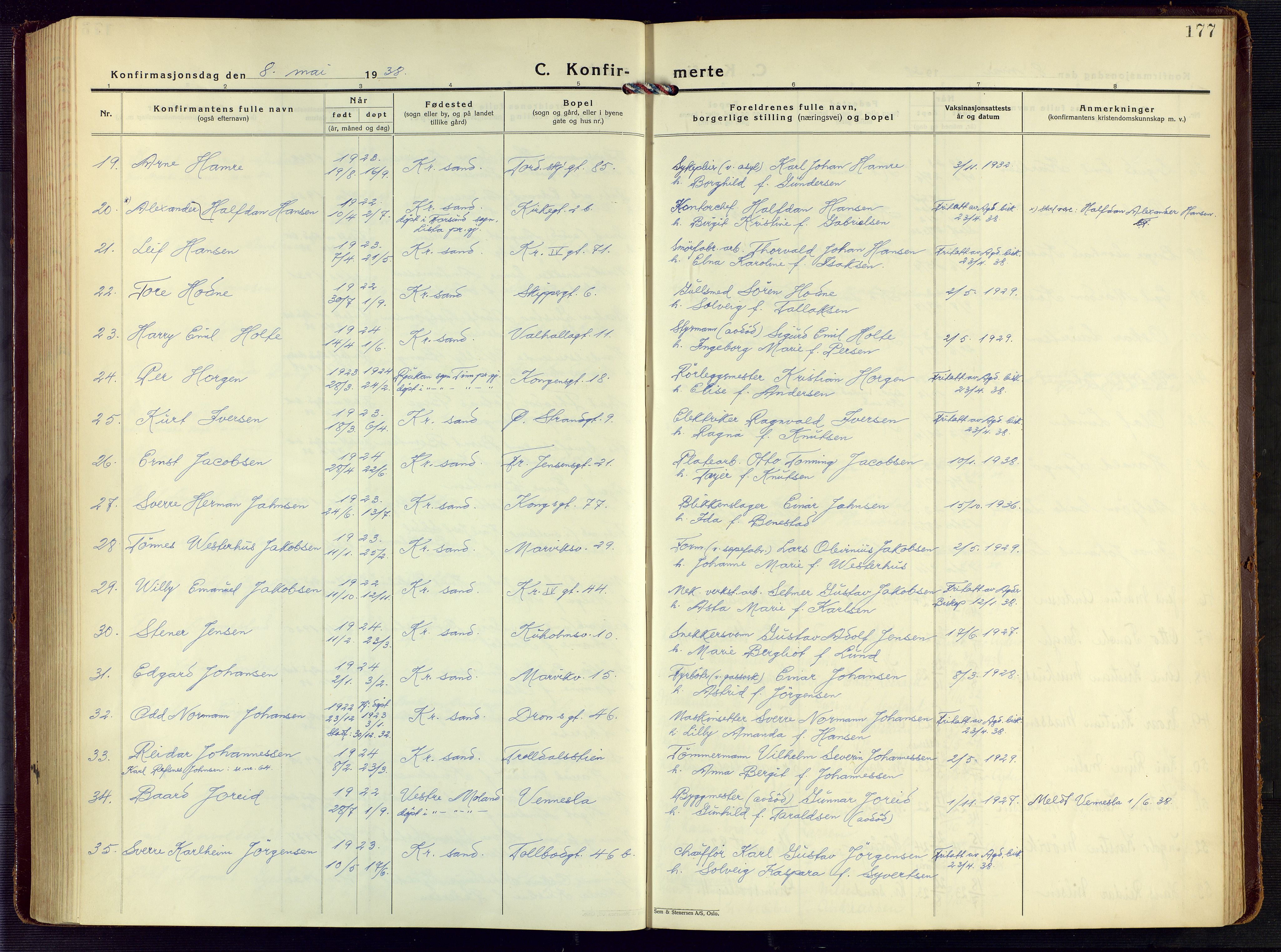 Kristiansand domprosti, AV/SAK-1112-0006/F/Fa/L0027: Ministerialbok nr. A 26, 1928-1940, s. 177