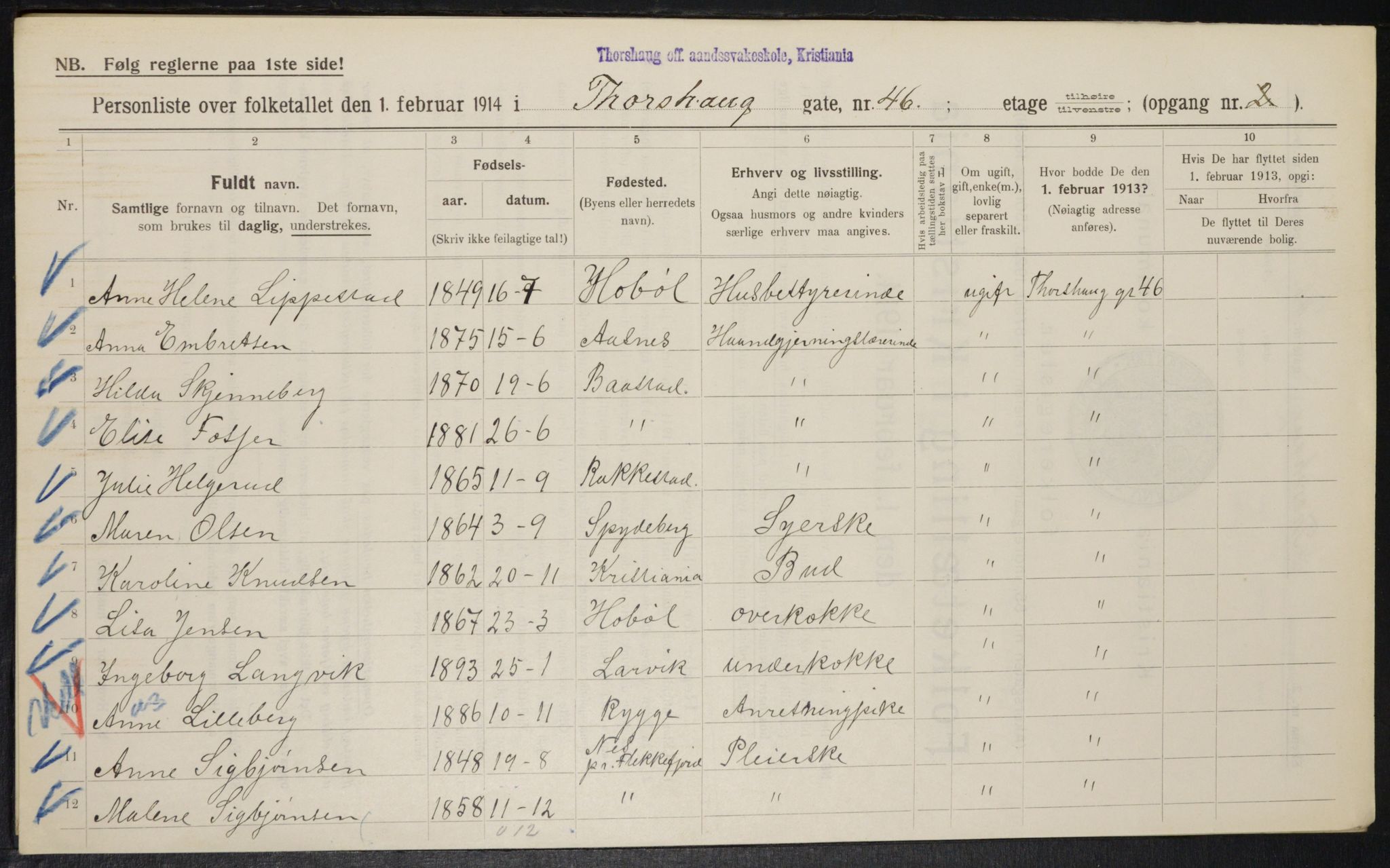 OBA, Kommunal folketelling 1.2.1914 for Kristiania, 1914, s. 115822