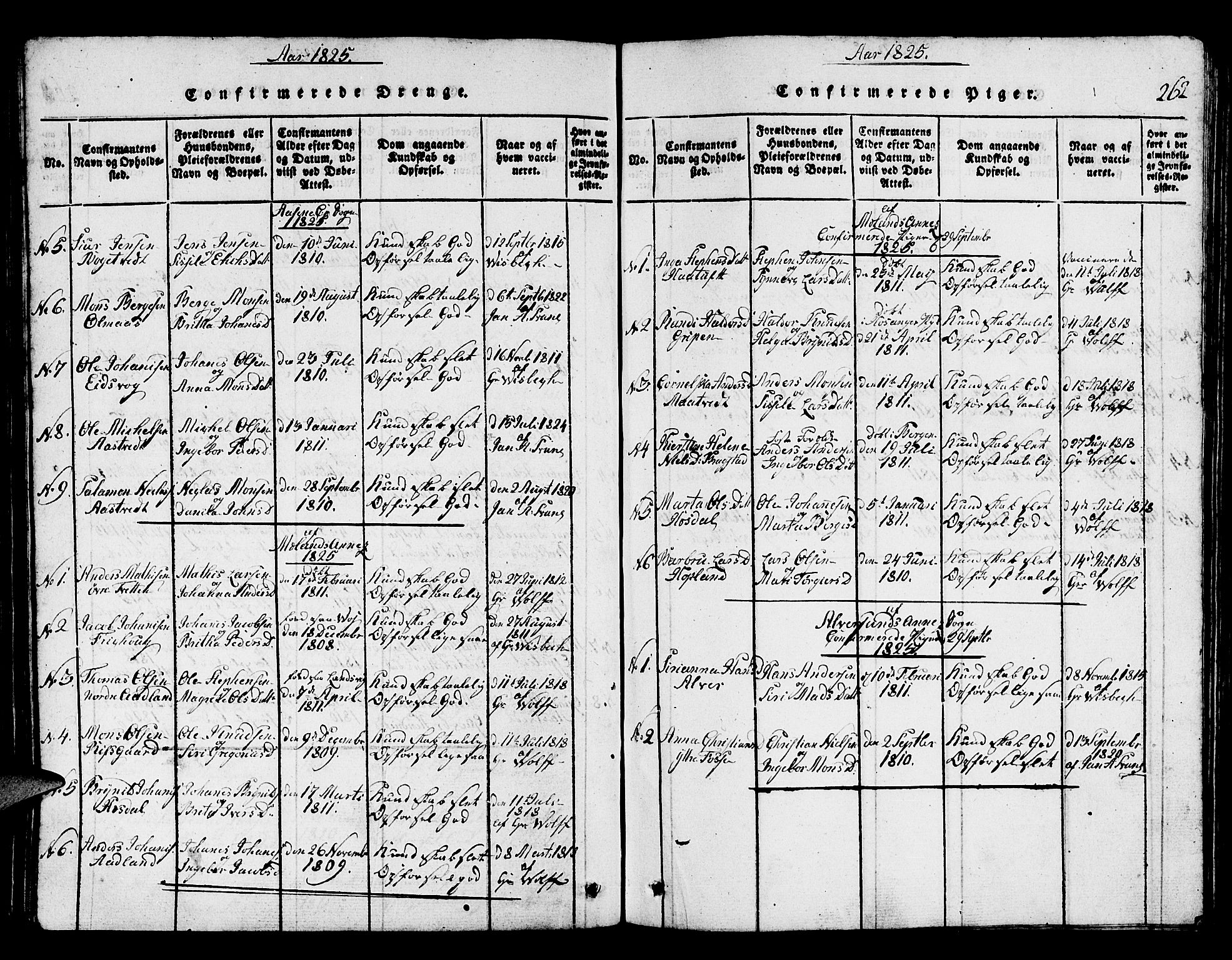 Hamre sokneprestembete, AV/SAB-A-75501/H/Ha/Hab: Klokkerbok nr. A 1, 1816-1826, s. 262